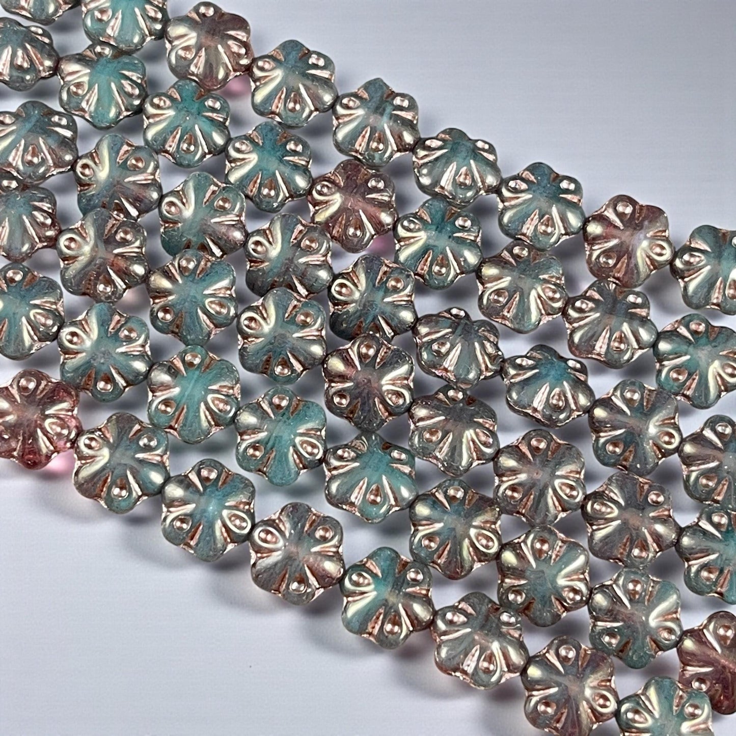 Czech Glass - 11mm Puffy Flower Bead, Dark Teal Green (PFS22) * Qty. 10