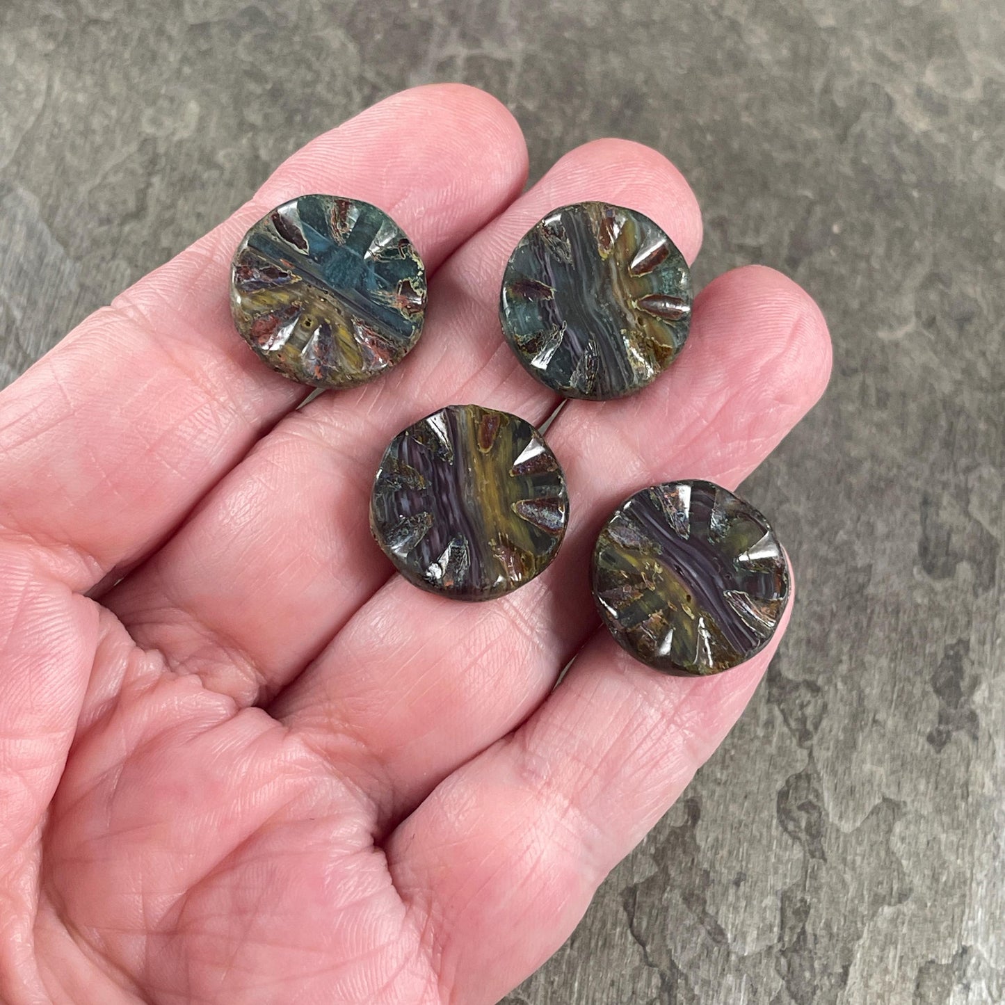 Czech Glass Beads, 18mm Table Cut Wheel, Multi-Color Blend * 8 Beads