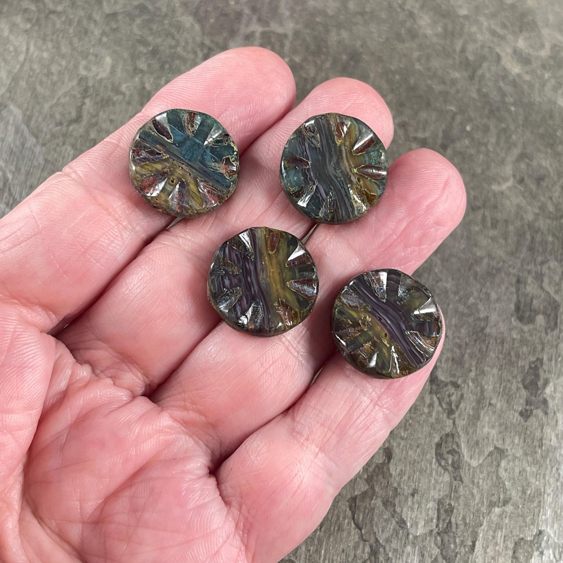 Czech Glass Beads, 18mm Table Cut Wheel, Multi-Color Blend * 8 Beads