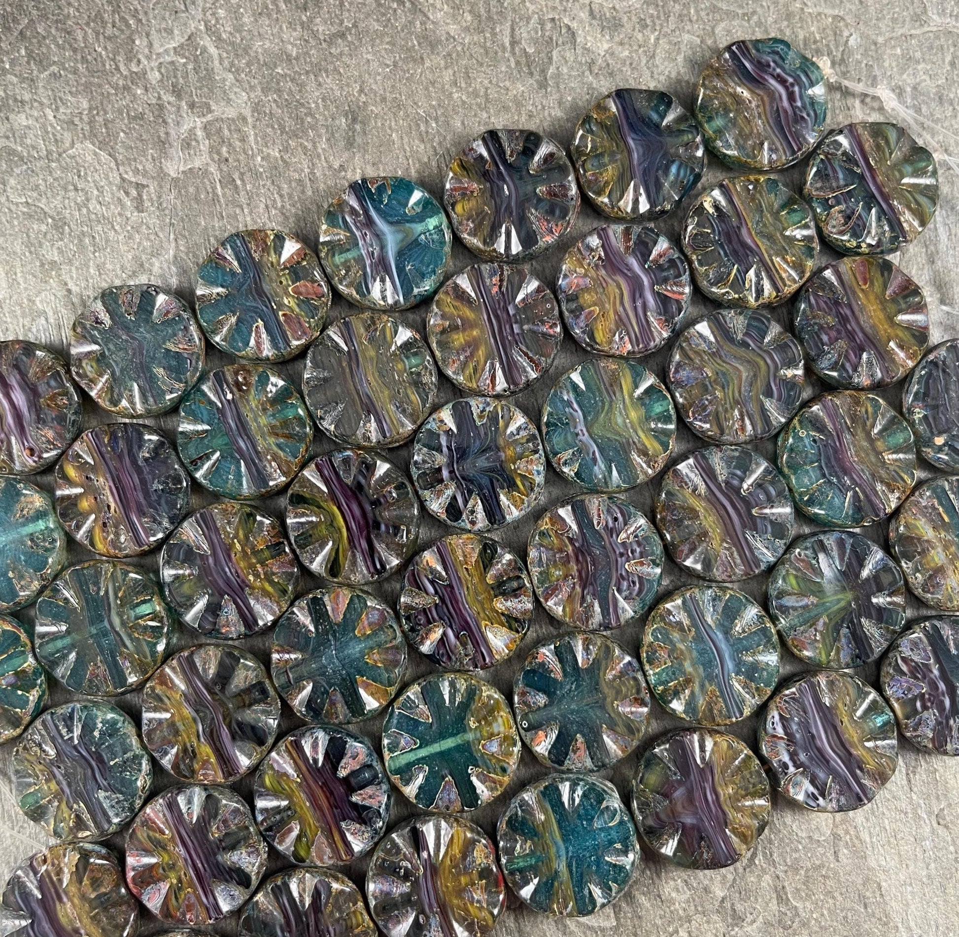 Czech Glass Beads, 18mm Table Cut Wheel, Multi-Color Blend * 8 Beads