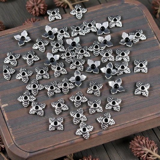 Tibetan Style Bead Caps - 4-Petal Leaf Design, Antiqued Silver (Q018-AS) * 200 Bead Caps