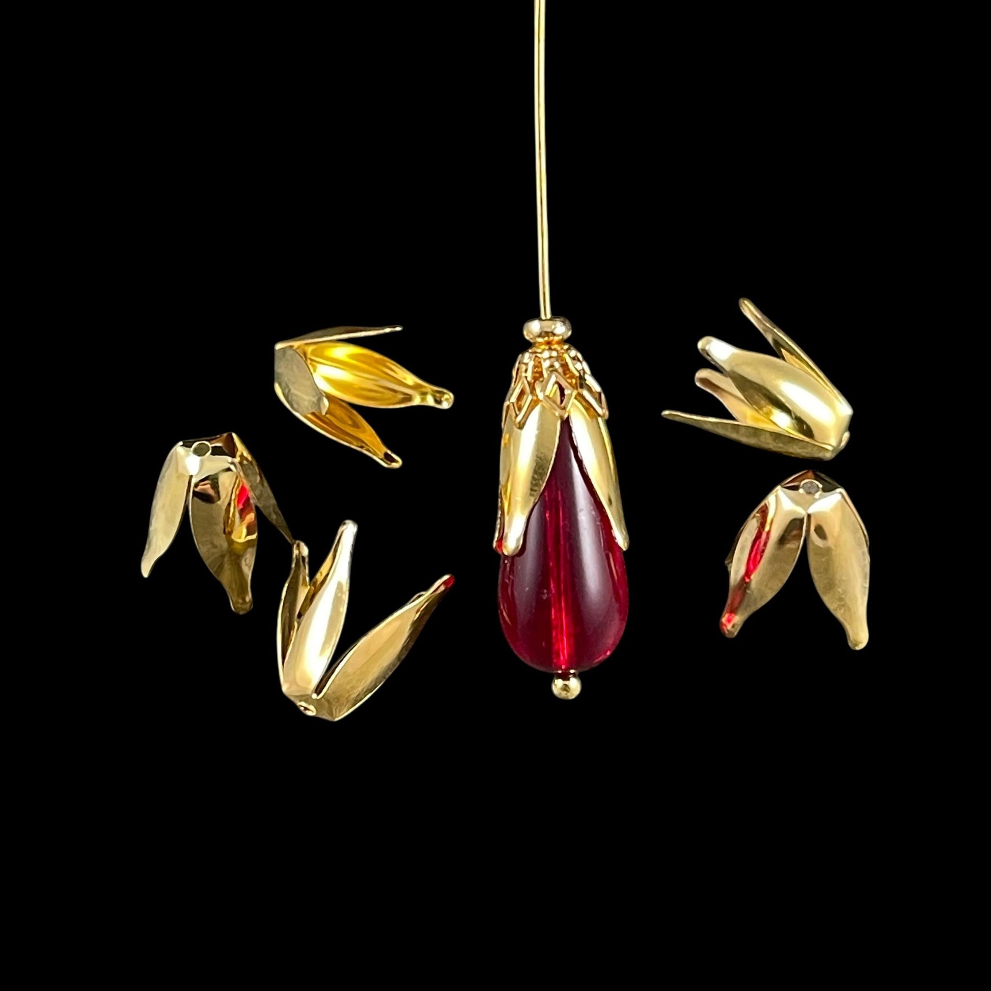 4-Petal Expandable Gold Bead Caps, 13x7mm (O016-11) * 50 Bead Caps