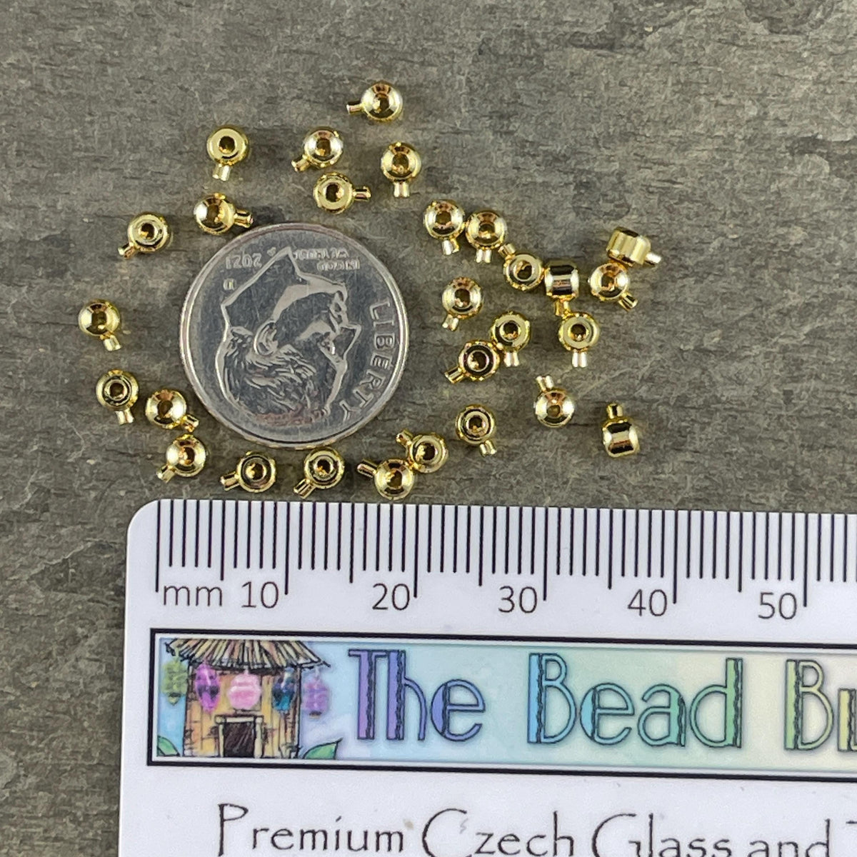 4mm One-Step Crimp Beads for Wire, 14k Gold Plated Brass (Z030-17A-G) * Qty. 30