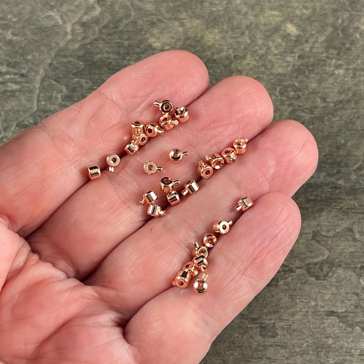 4mm One-Step Crimp Beads for Wire, Rose Gold Plated Brass (Z030-17A-RG) * Qty. 20