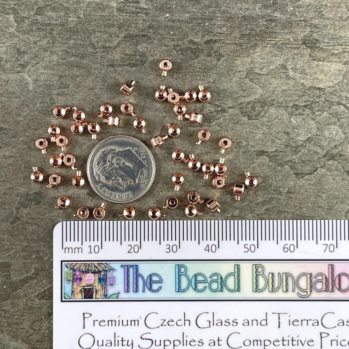 4mm One-Step Crimp Beads for Wire, Rose Gold Plated Brass (Z030-17A-RG) * Qty. 20