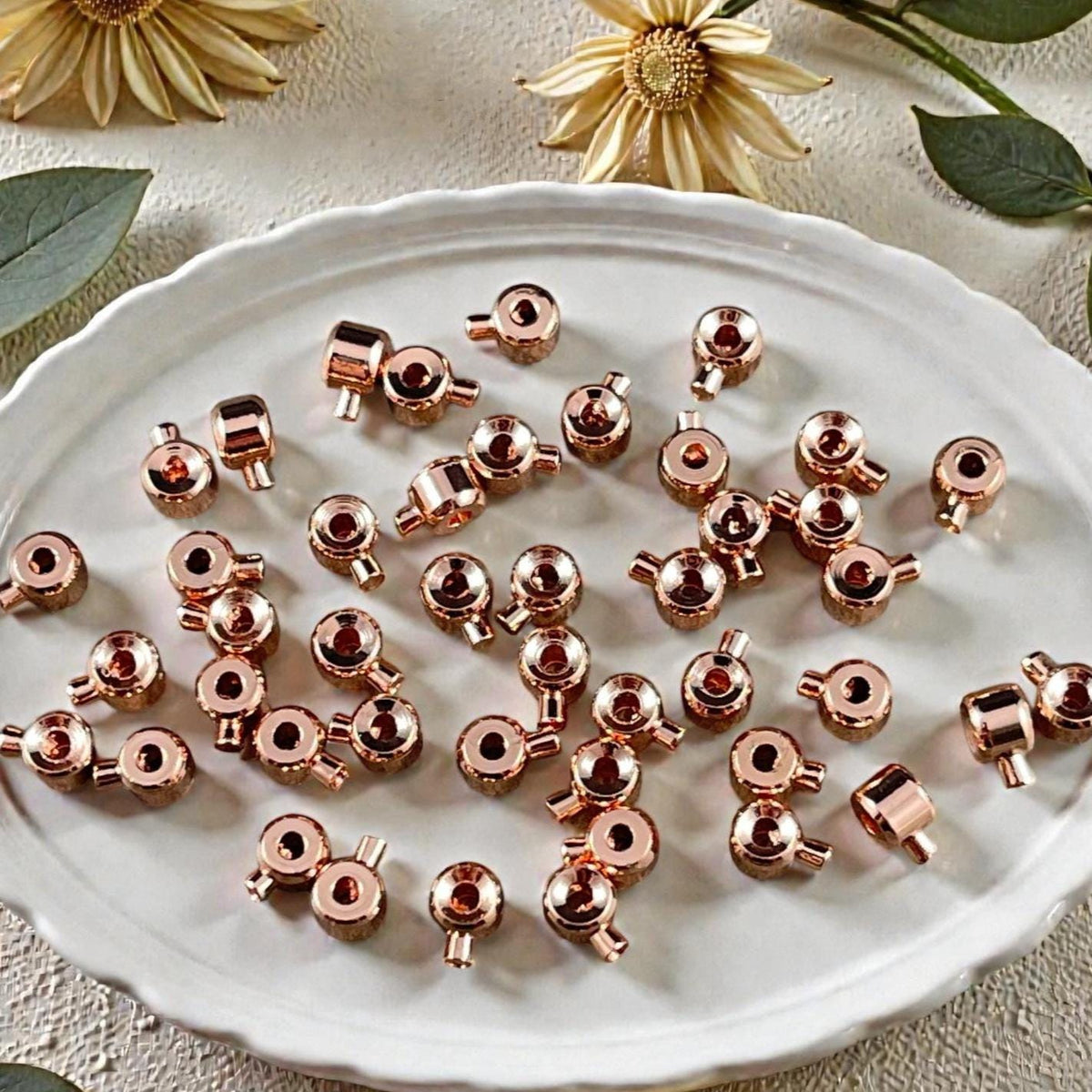 4mm One-Step Crimp Beads for Wire, Rose Gold Plated Brass (Z030-17A-RG) * Qty. 20