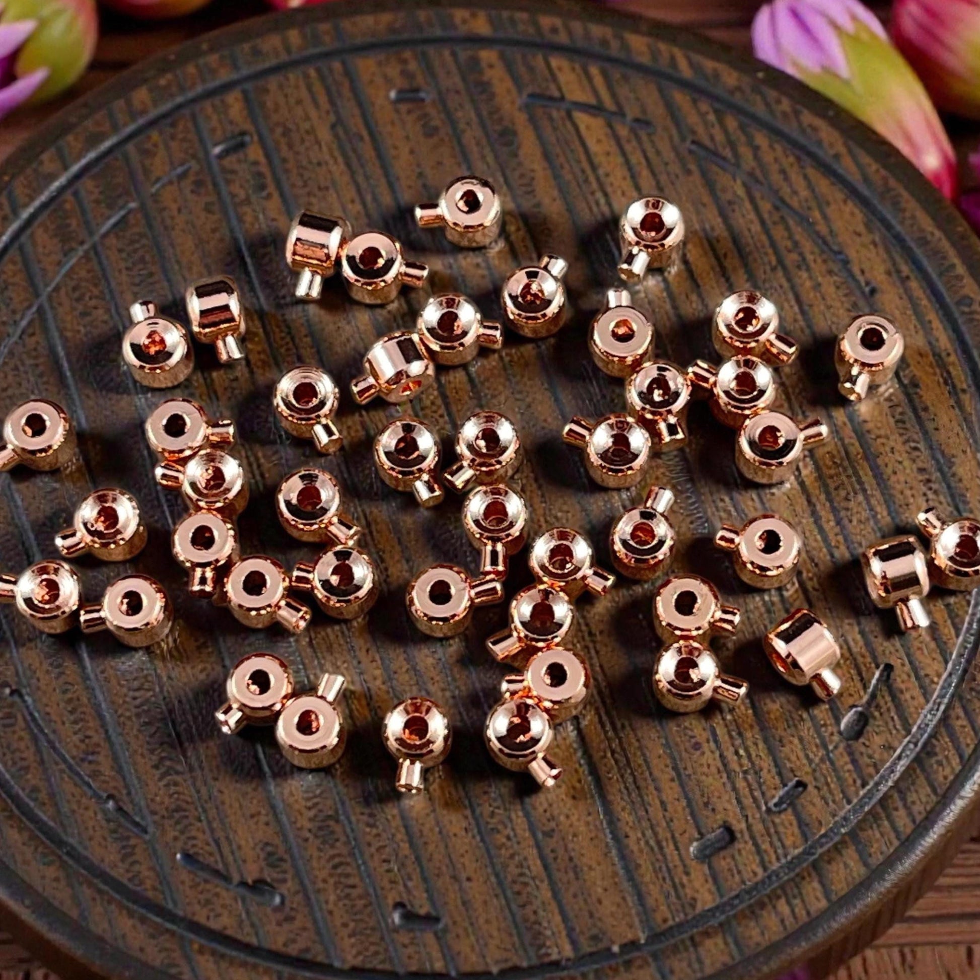 4mm One-Step Crimp Beads for Wire, Rose Gold Plated Brass (Z030-17A-RG) * Qty. 20