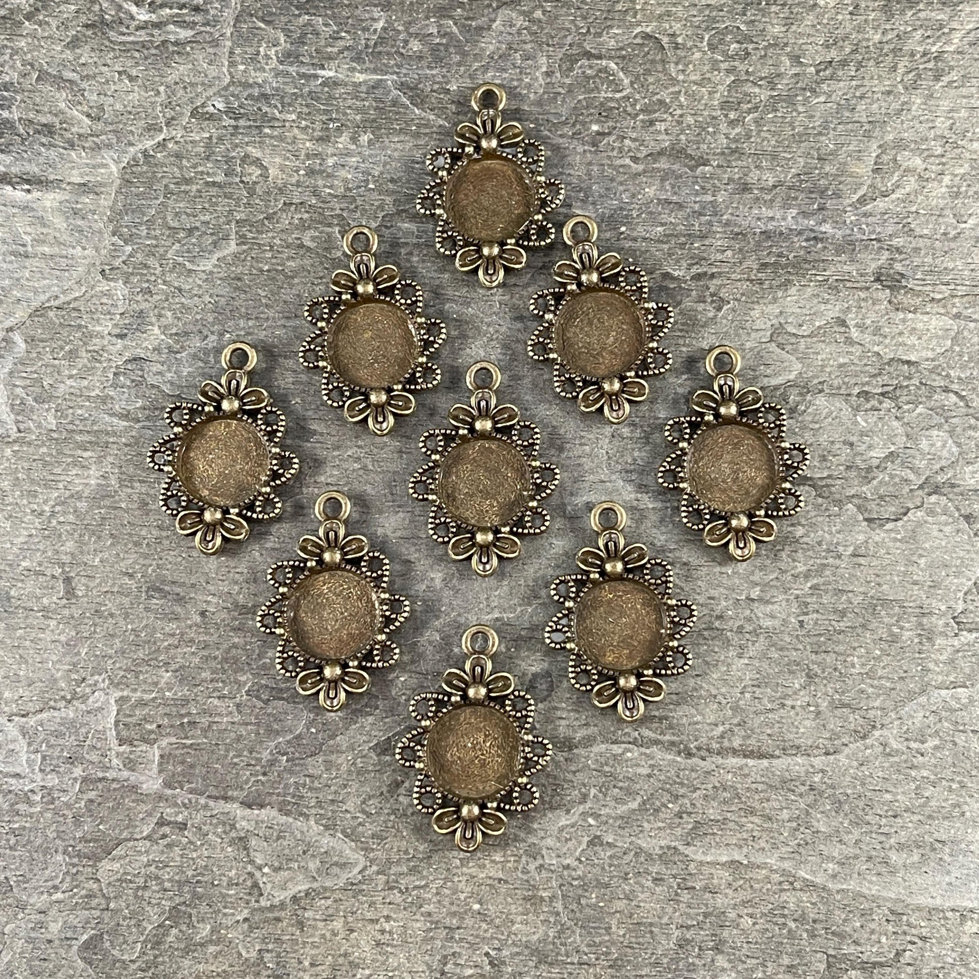 12mm Cabochon Bezel, 30x21mm Antiqued Brass Tibetan Style Pendant (M018-131AB) * Qty. 20