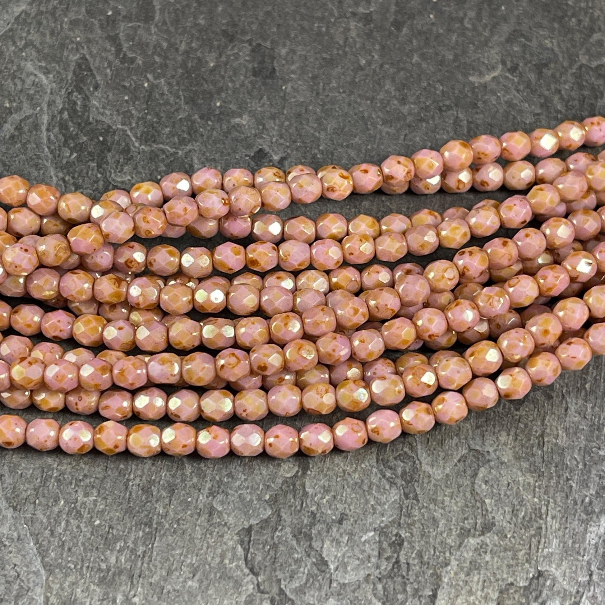 Czech Glass Beads - 4mm Faceted Round, Salmon Picasso (FP4/SP) * Qty. 50