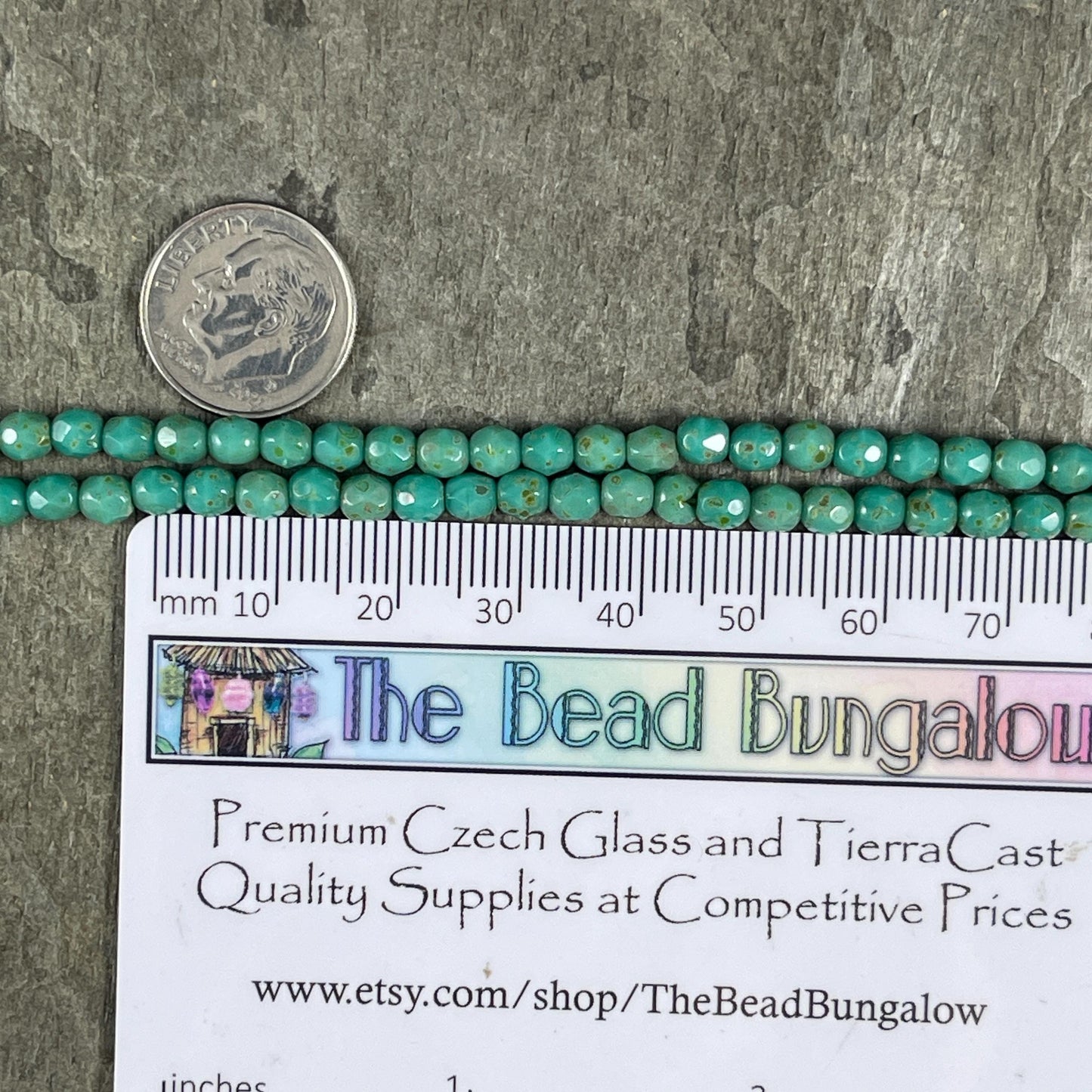 Czech Glass Beads - 4mm Faceted Round, Dark Turquoise Green (FP4/TG) * Qty. 50