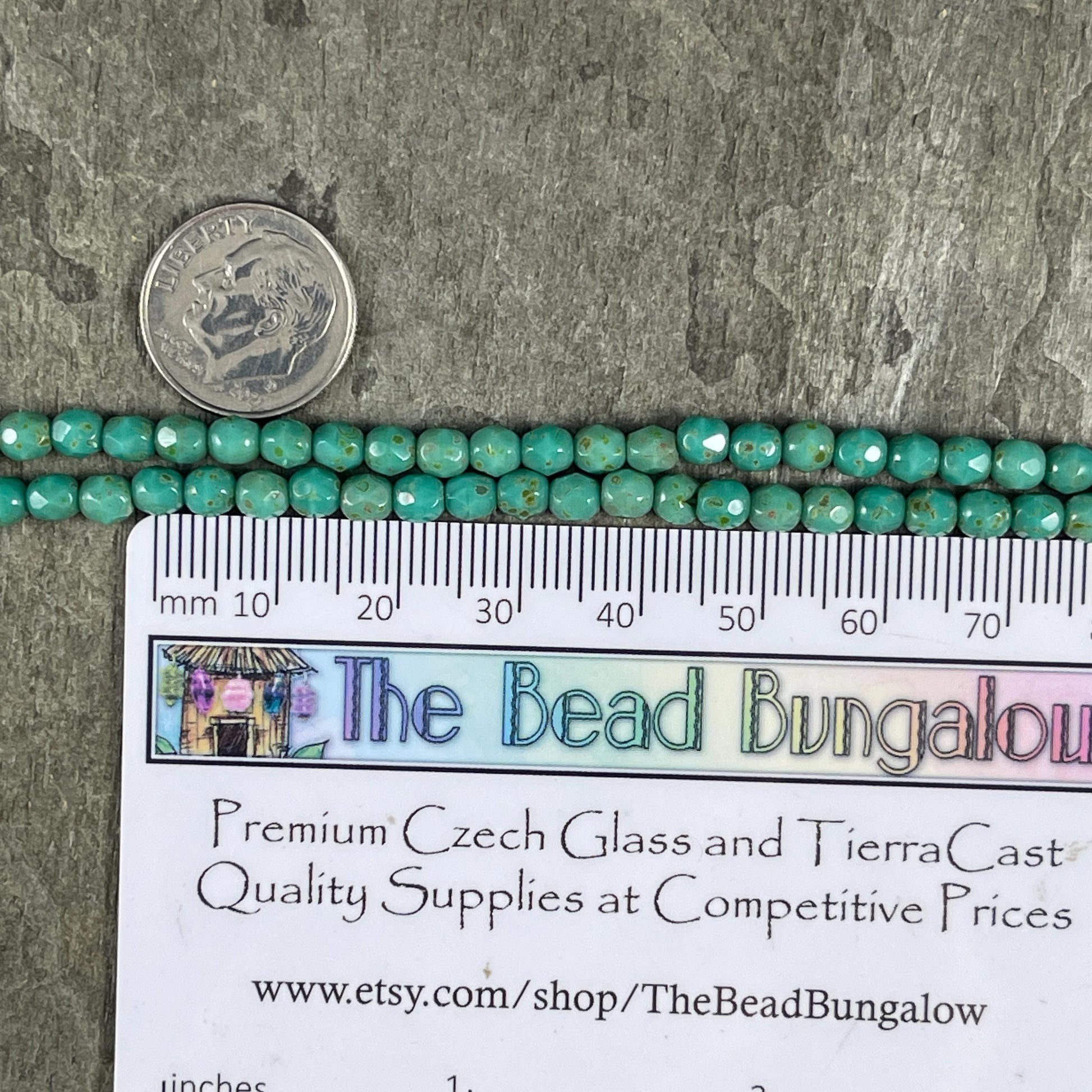 Czech Glass Beads - 4mm Faceted Round, Dark Turquoise Green (FP4/TG) * Qty. 50