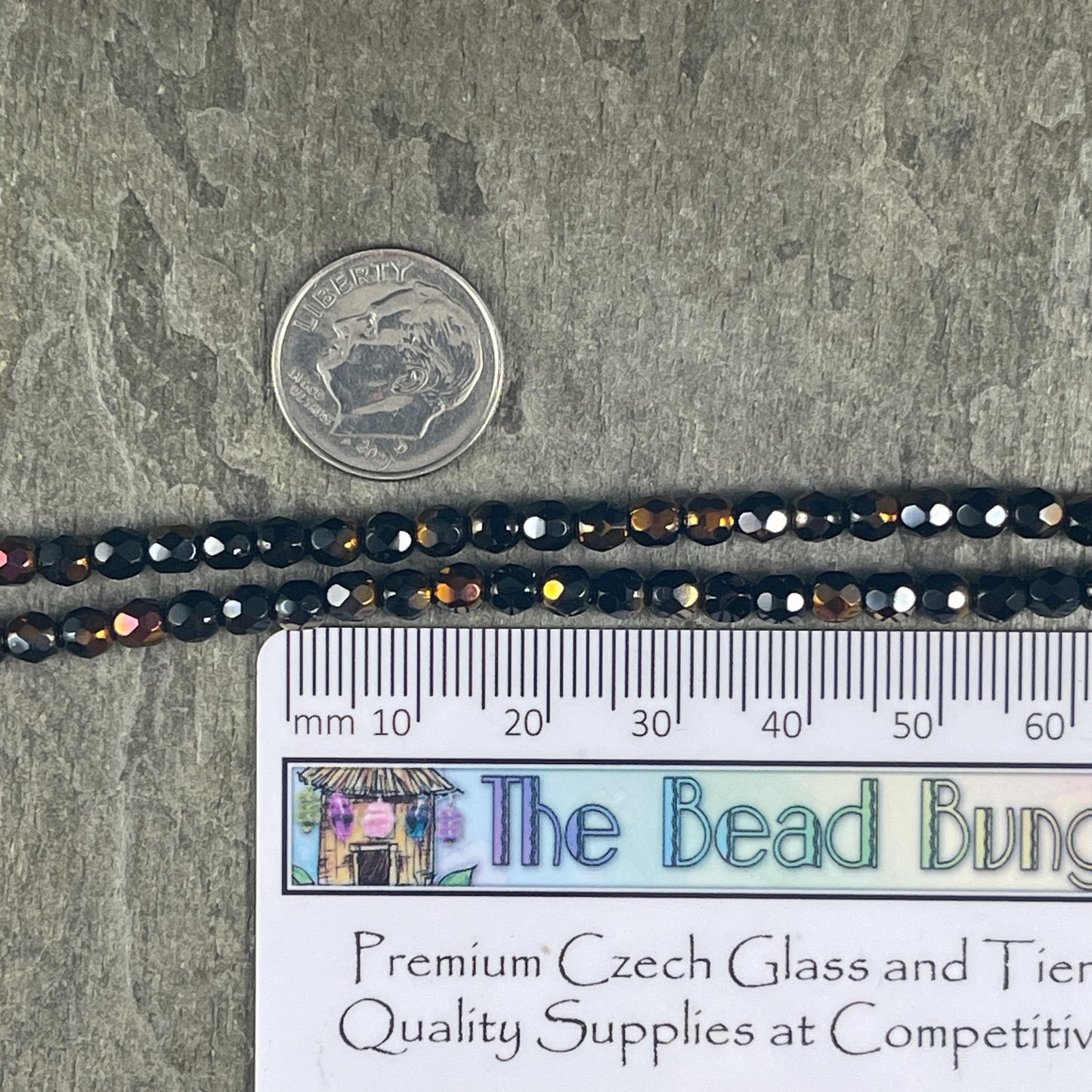 Czech Glass Beads - 4mm Faceted Round, Black with Metallic Half-Coat (FP4/BC) * Qty. 50