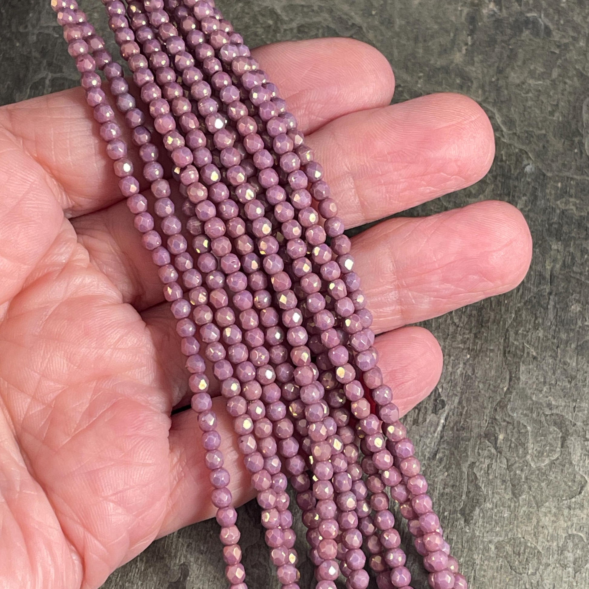 Czech Glass Beads - 3mm Faceted Round, Mauve Luster (FP3/ML) * Qty. 50