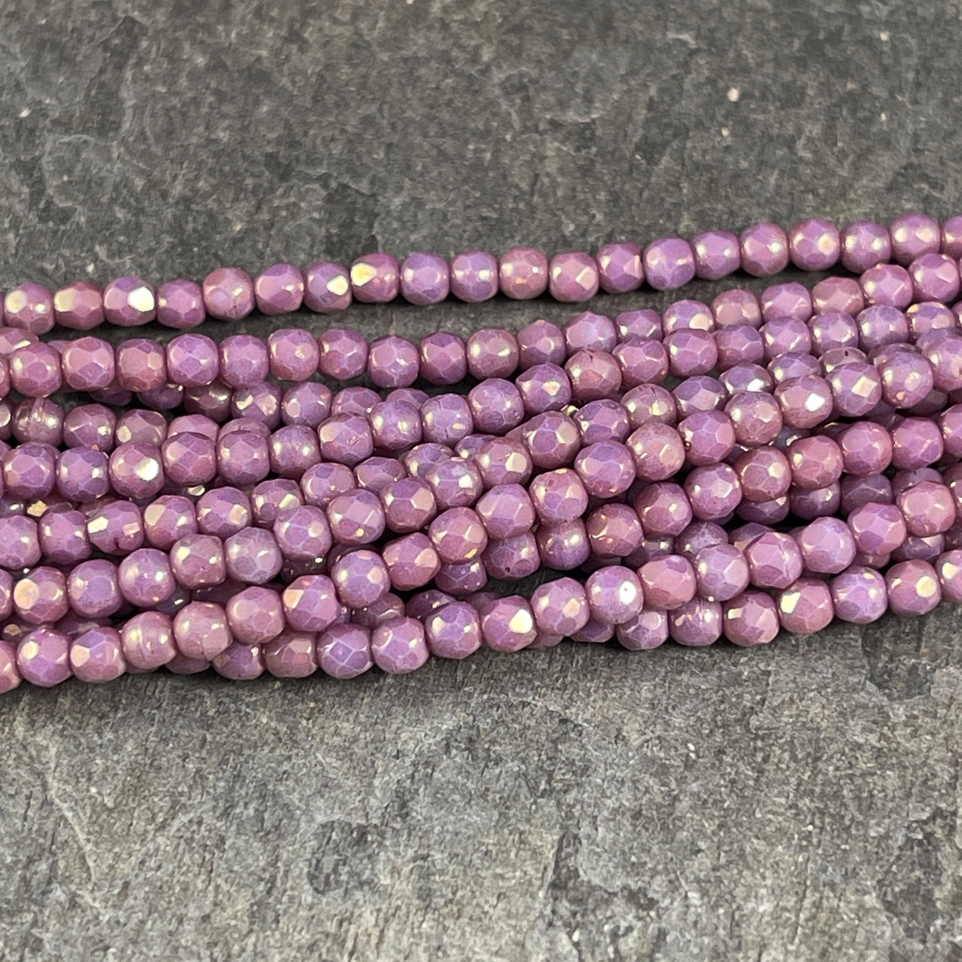 Czech Glass Beads - 3mm Faceted Round, Mauve Luster (FP3/ML) * Qty. 50
