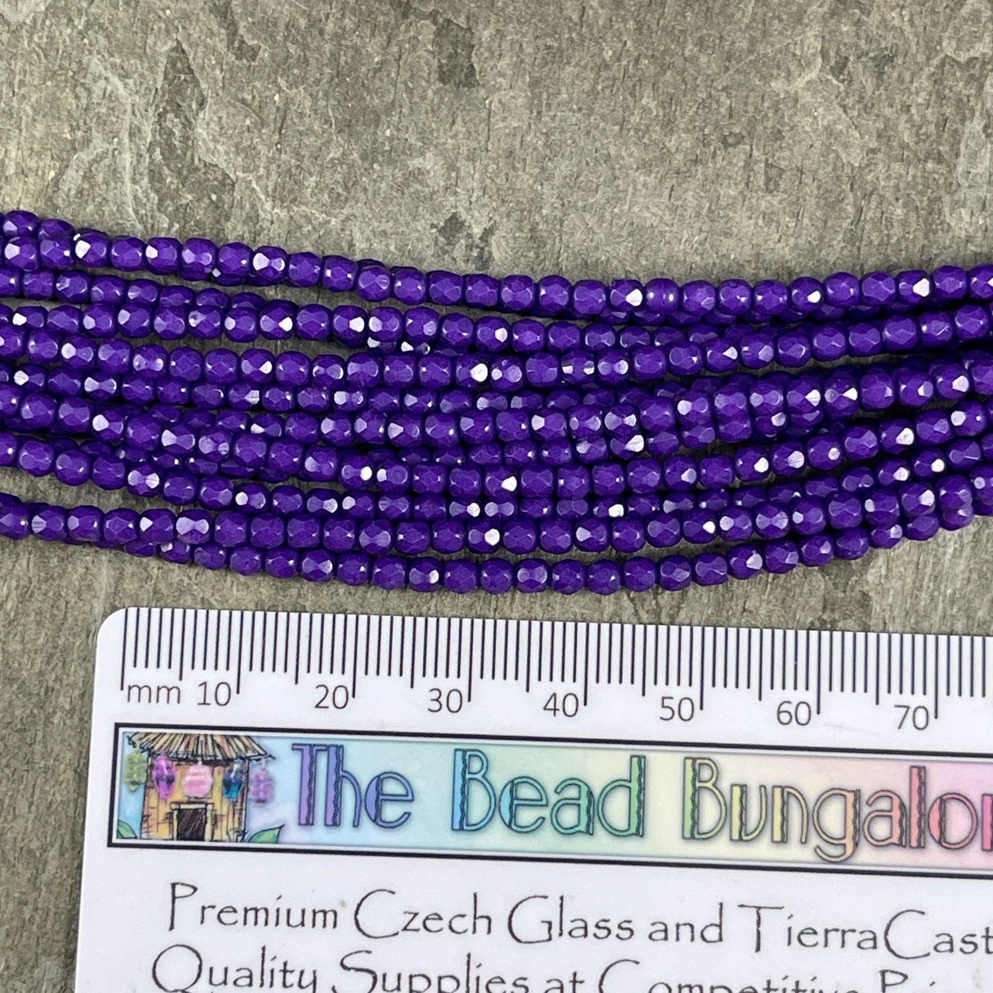 Czech Glass Beads - 3mm Faceted Round, Opaque Dark Purple (FP3/OP) * Qty. 50