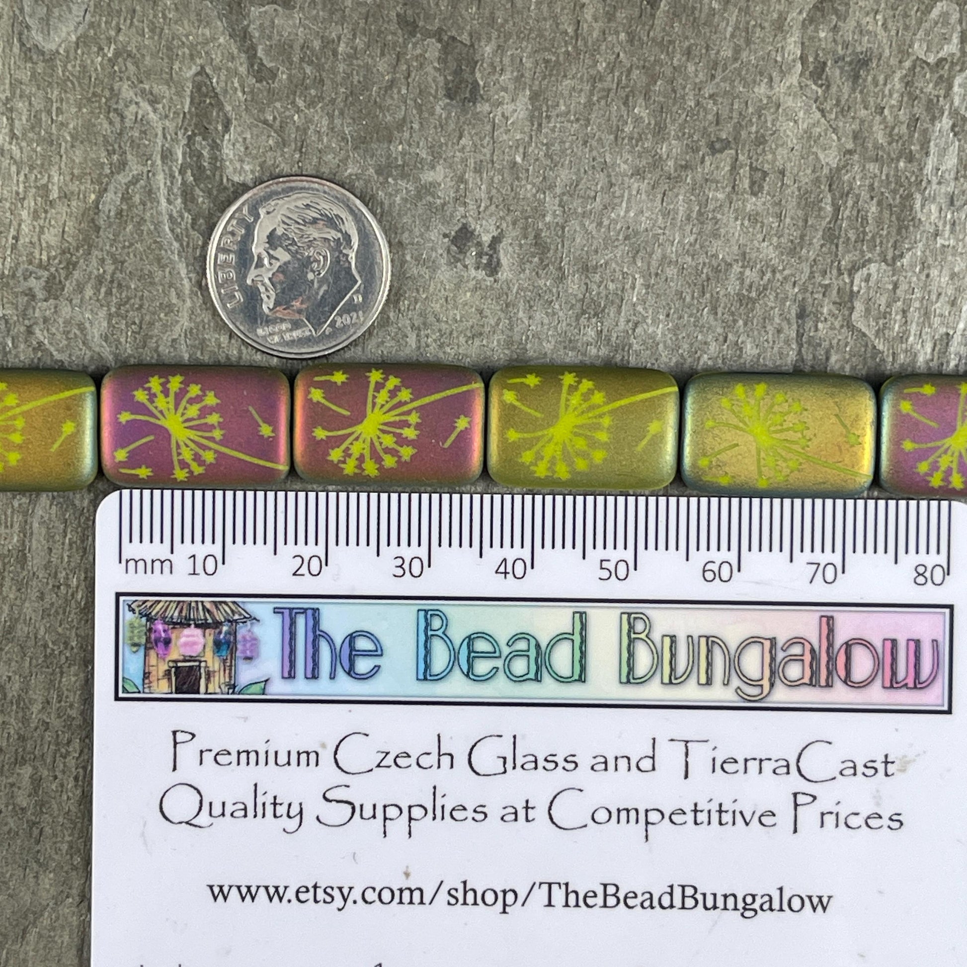Czech Glass - 19x12mm Laser Etched Rectangle, Dandelion Wish (LTPG-525) * 6 Beads