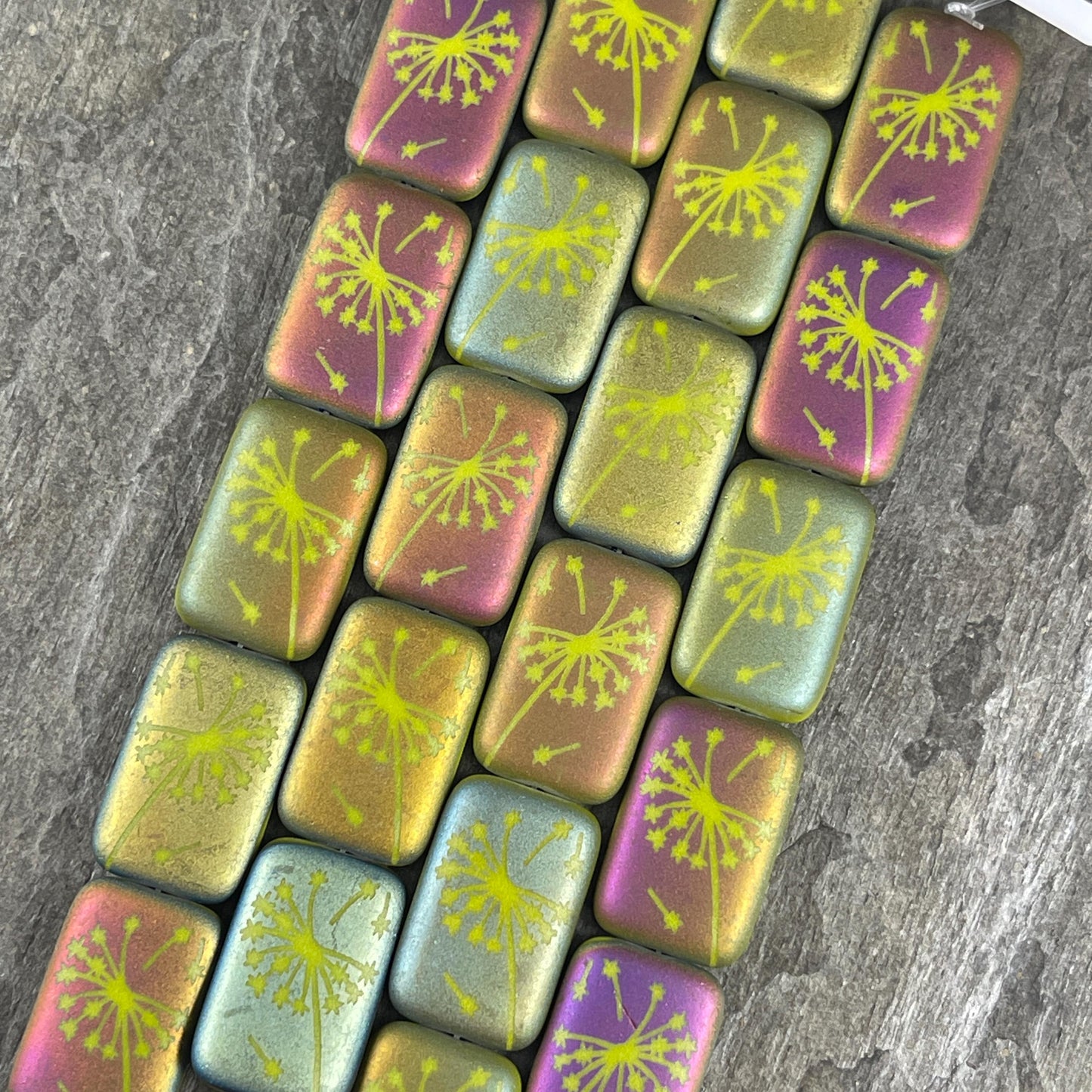 Czech Glass - 19x12mm Laser Etched Rectangle, Dandelion Wish (LTPG-525) * 6 Beads