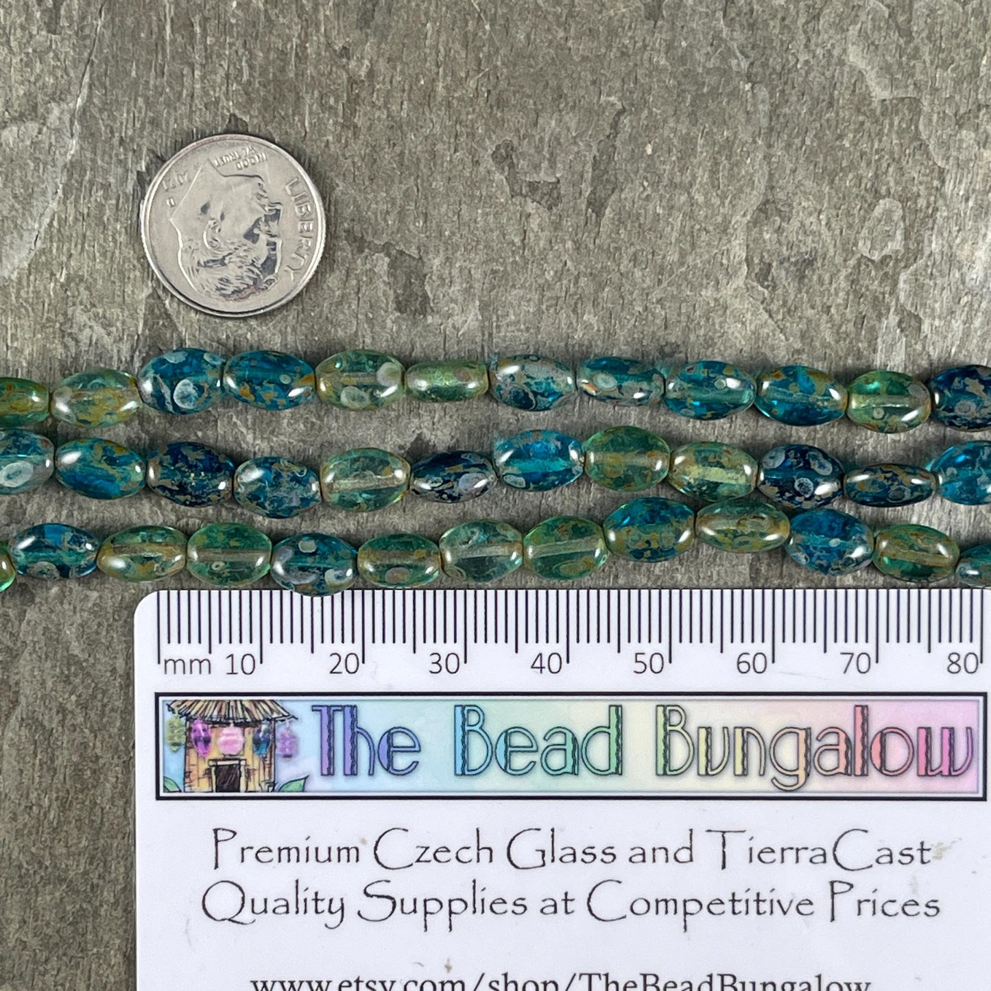 Czech Glass Beads - 9x6mm Oval, Capri Blue and Aqua Picasso (GlossOval) * 24 Beads