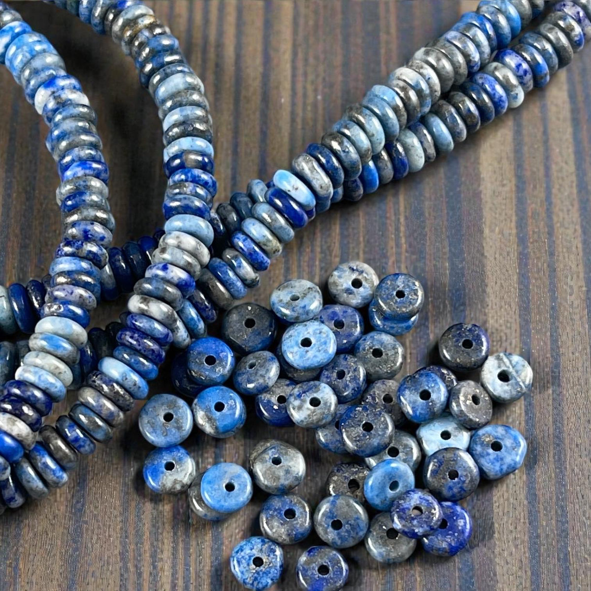 Snowflake Lapis Gemstone Beads - 6x2mm Blue Rondelle (DS-67738)
