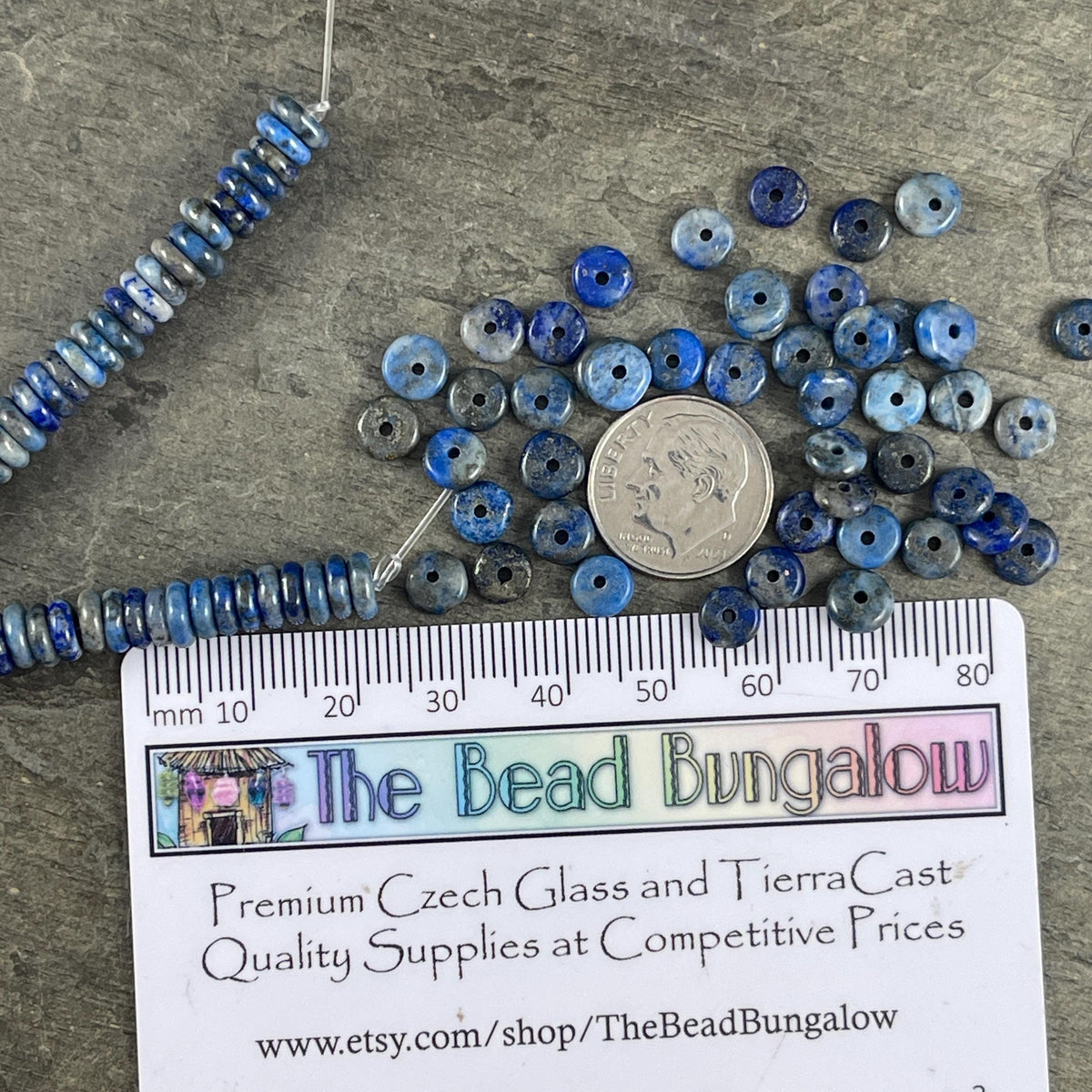 Snowflake Lapis Gemstone Beads - 6x2mm Blue Rondelle (DS-67738)