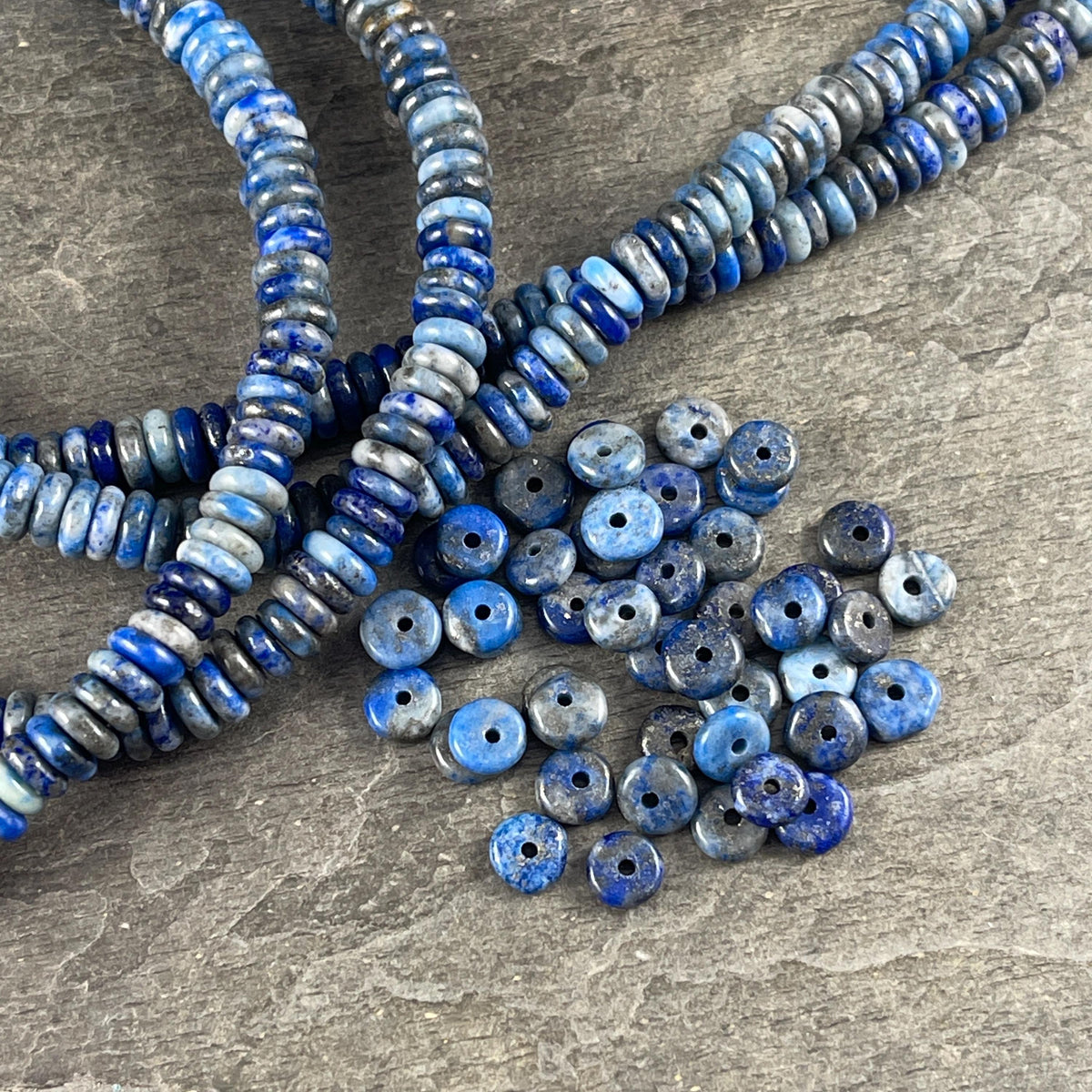 Snowflake Lapis Gemstone Beads - 6x2mm Blue Rondelle (DS-67738)