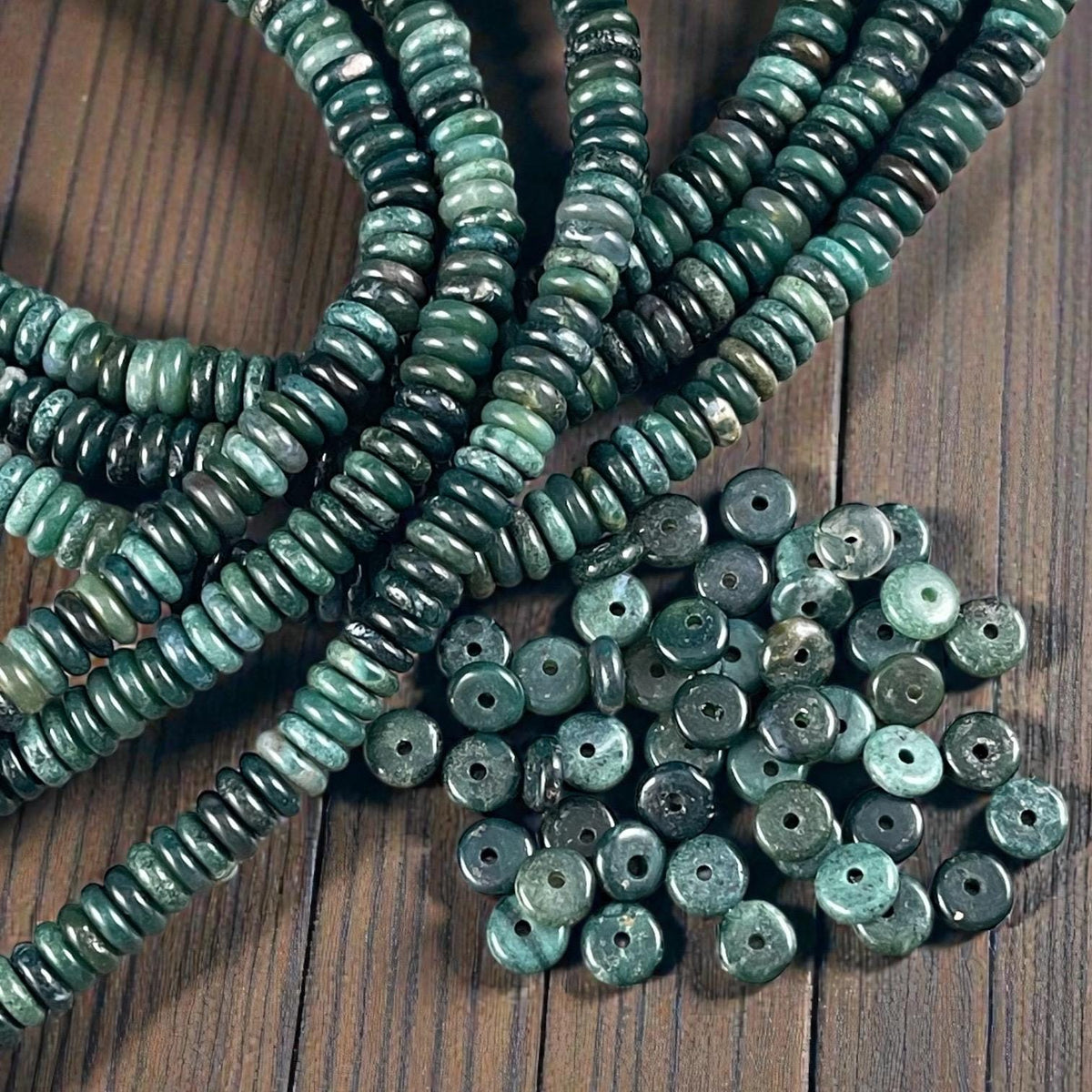Moss Agate Gemstone Beads - 6x2mm Rondelle (DS-64783) * 7 1/2" Strand