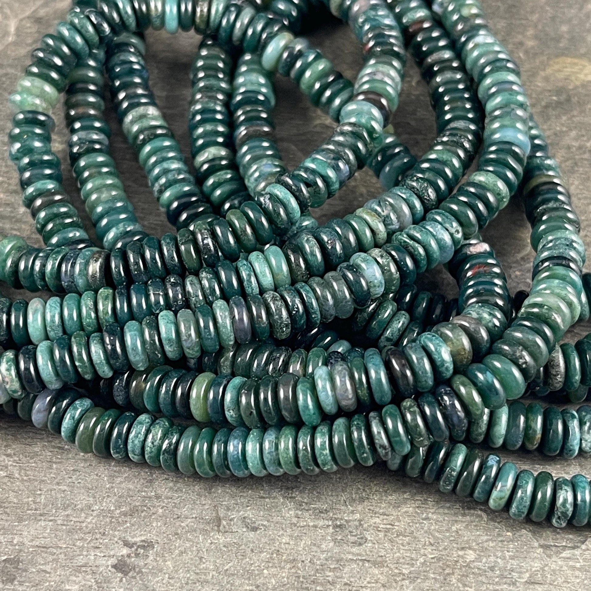 Moss Agate Gemstone Beads - 6x2mm Rondelle (DS-64783) * 7 1/2" Strand