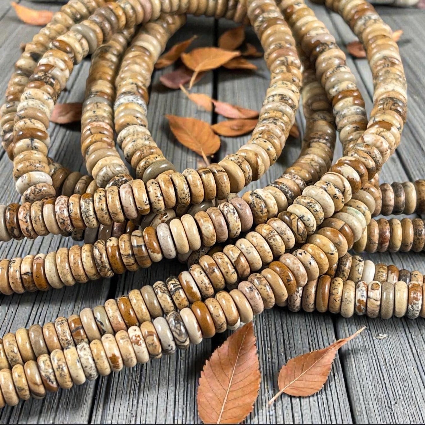 Picture Jasper Gemstone Beads - 6x2mm Rondelle (DS-67735) * 7 1/2" Strand