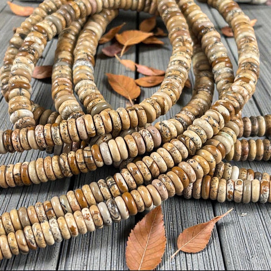 Picture Jasper Gemstone Beads - 6x2mm Rondelle (DS-67735) * 7 1/2" Strand