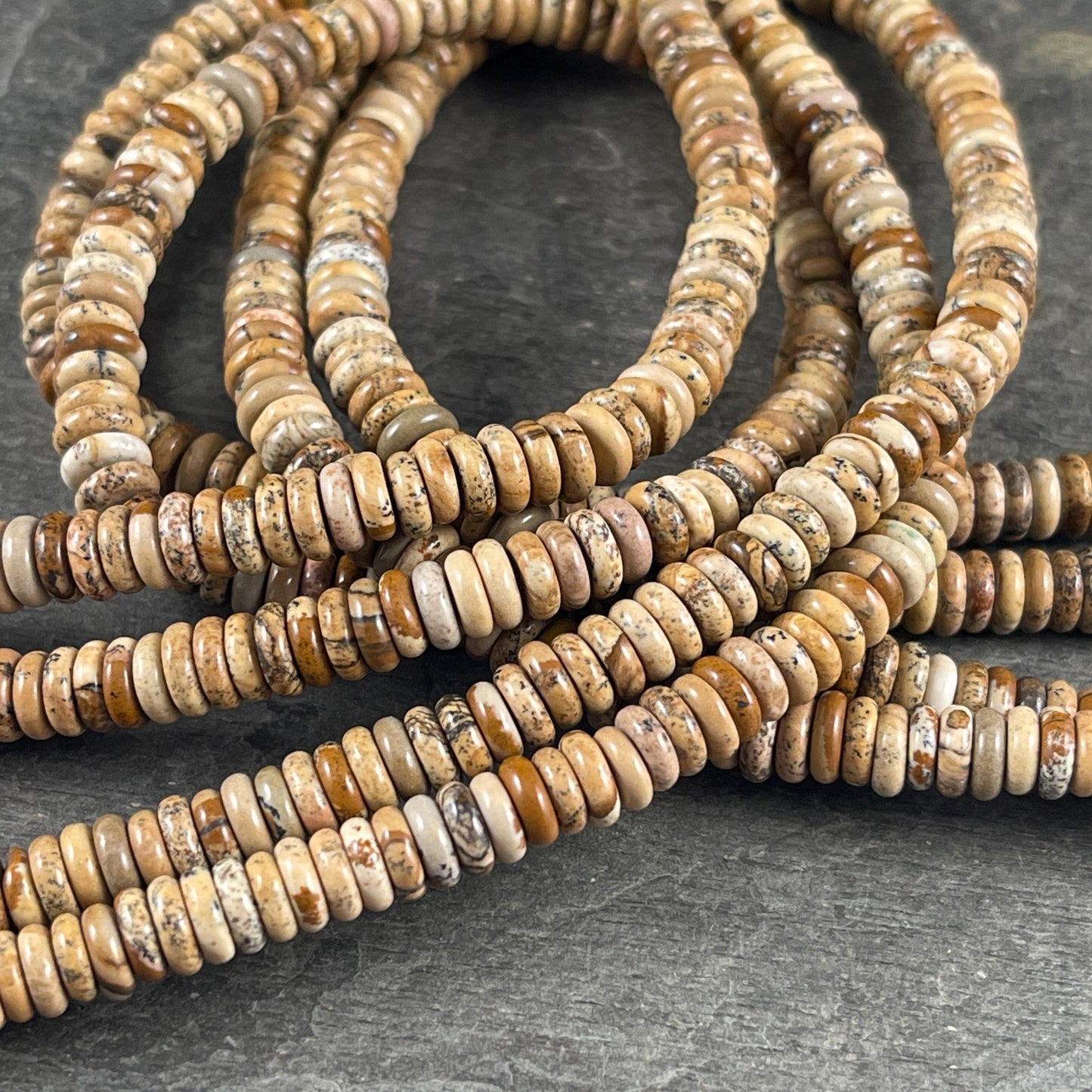 Picture Jasper Gemstone Beads - 6x2mm Rondelle (DS-67735) * 7 1/2" Strand