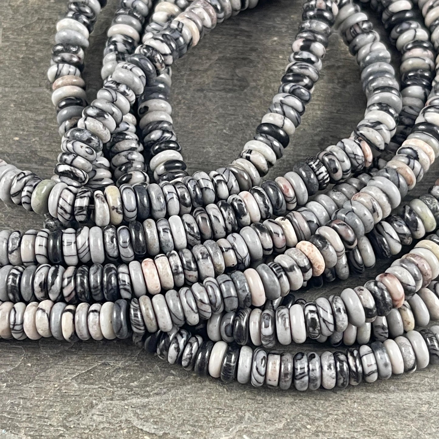 Black Web Jasper Gemstone Beads - 6x2mm Rondelle (DS-64778) * 7 1/2" Strand