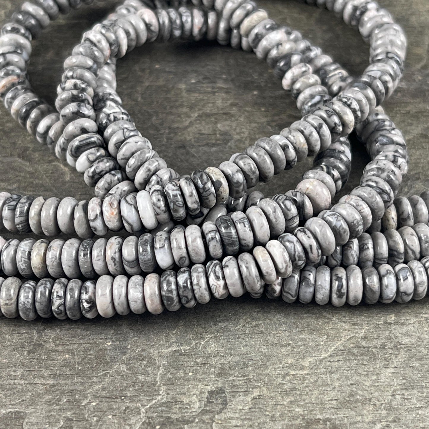 Silver Crazy Lace Agate Gemstone Beads - 6x2mm Rondelle (DS-67737) * 7 1/2" Strand