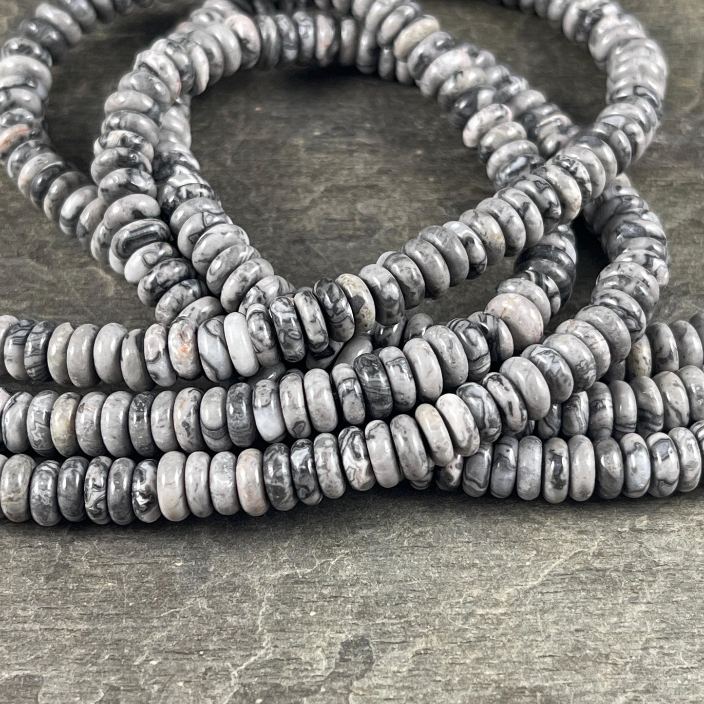 Silver Crazy Lace Agate Gemstone Beads - 6x2mm Rondelle (DS-67737) * 7 1/2" Strand