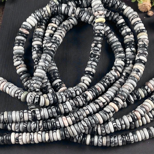 Black Web Jasper Gemstone Beads - 6x2mm Rondelle (DS-64778) * 7 1/2" Strand