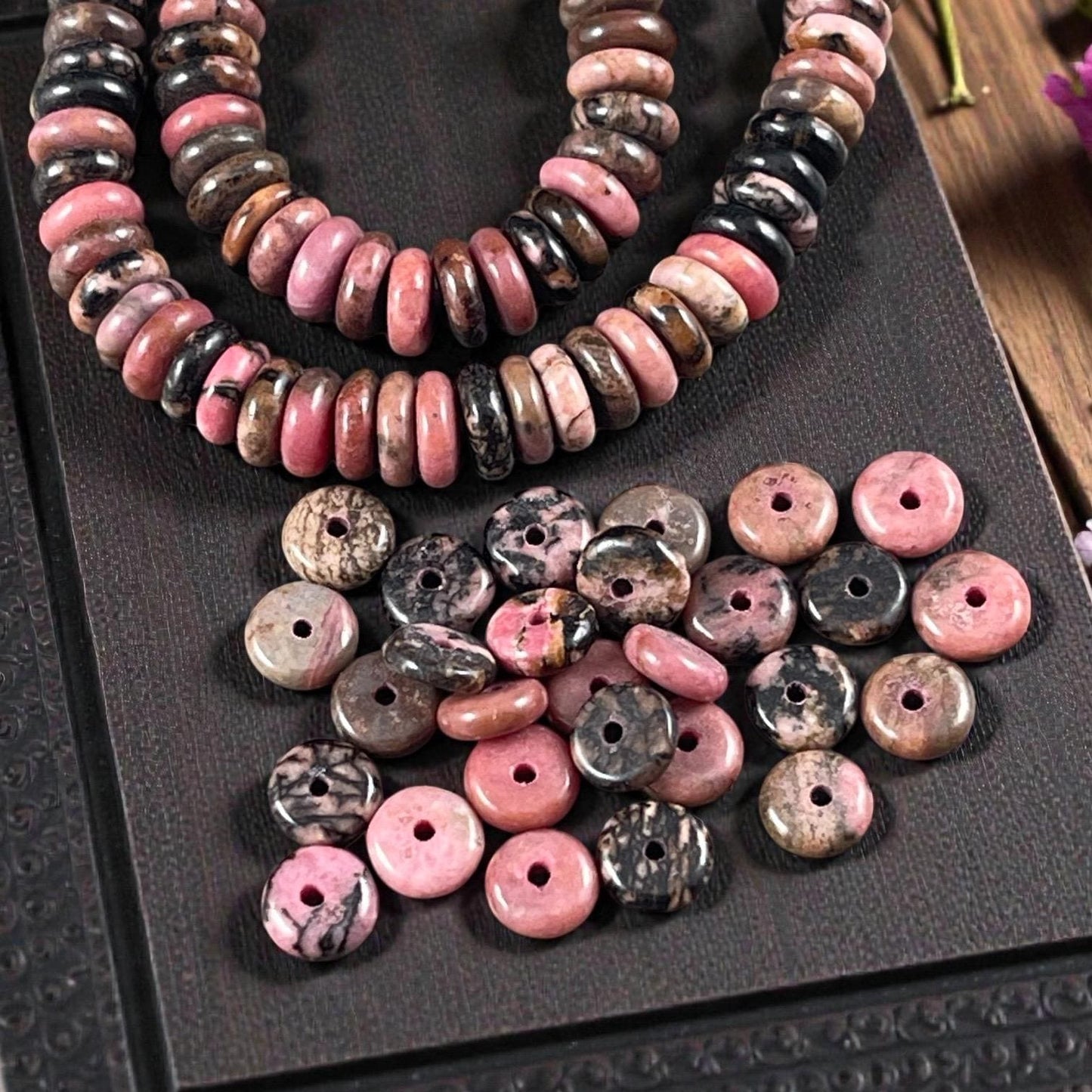 Rhodonite Gemstone Beads - 6x2mm Rondelle (DS-64784) * 7 1/2" Strand
