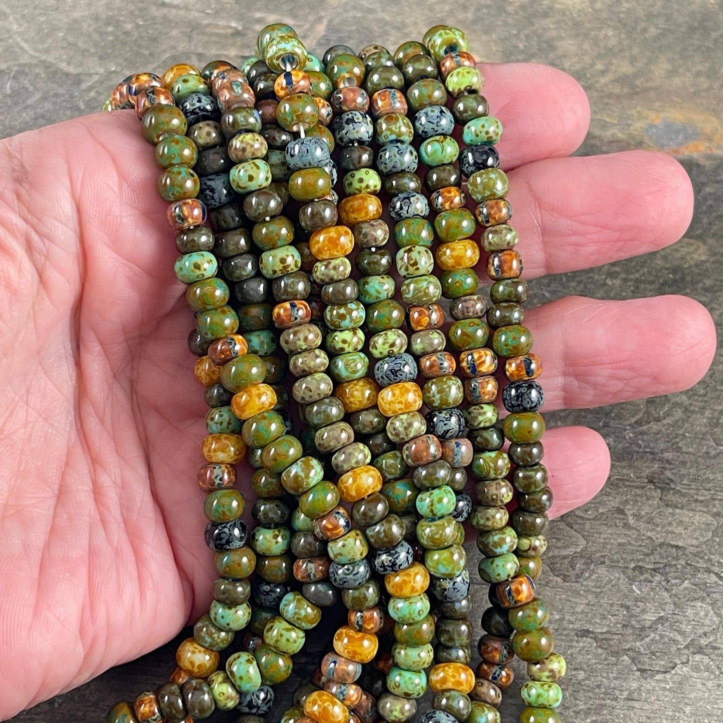 Aged Picasso Seed Beads - 1/0-2/0 Chinthe Striped Picasso, Earthtone Seed Bead Mix (Chinthe) * 18" Strand
