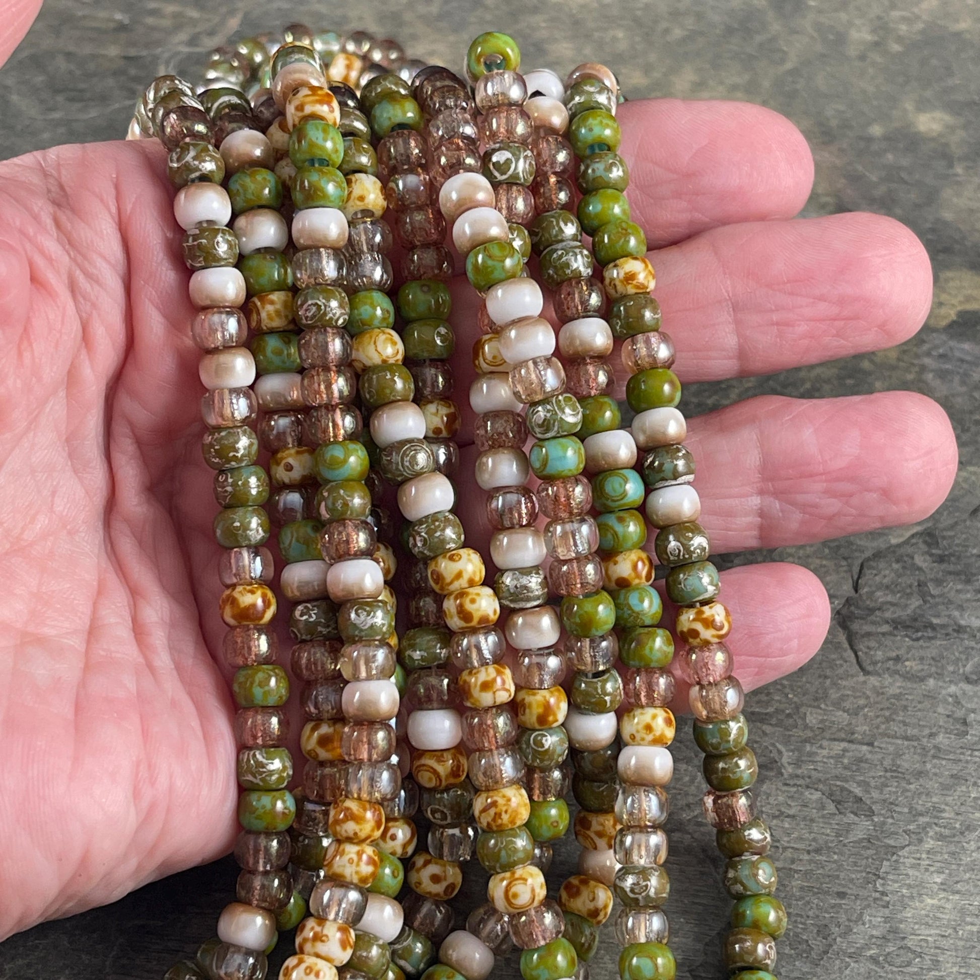 Czech Glass - 2/0 Aged Seed Bead Mix, Turquoise Picasso (2/0-Shallows) * 20" Strand