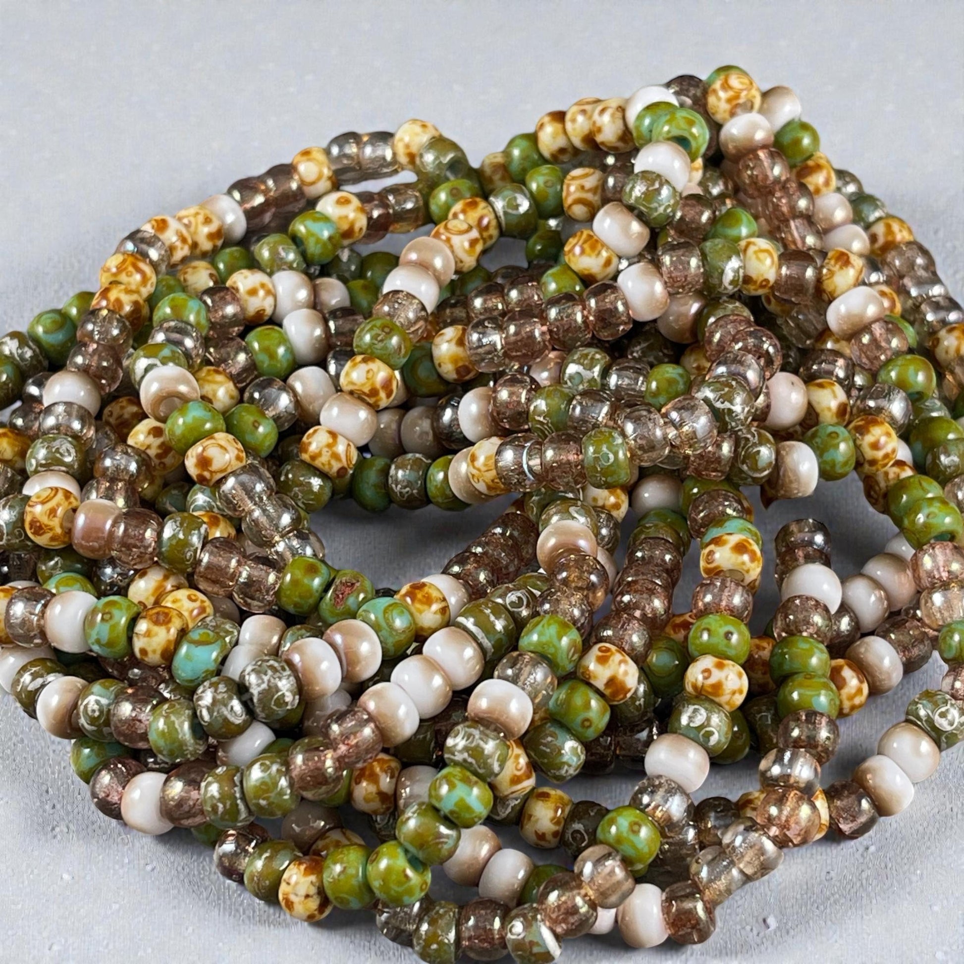 Czech Glass - 2/0 Aged Seed Bead Mix, Turquoise Picasso (2/0-Shallows) * 20" Strand