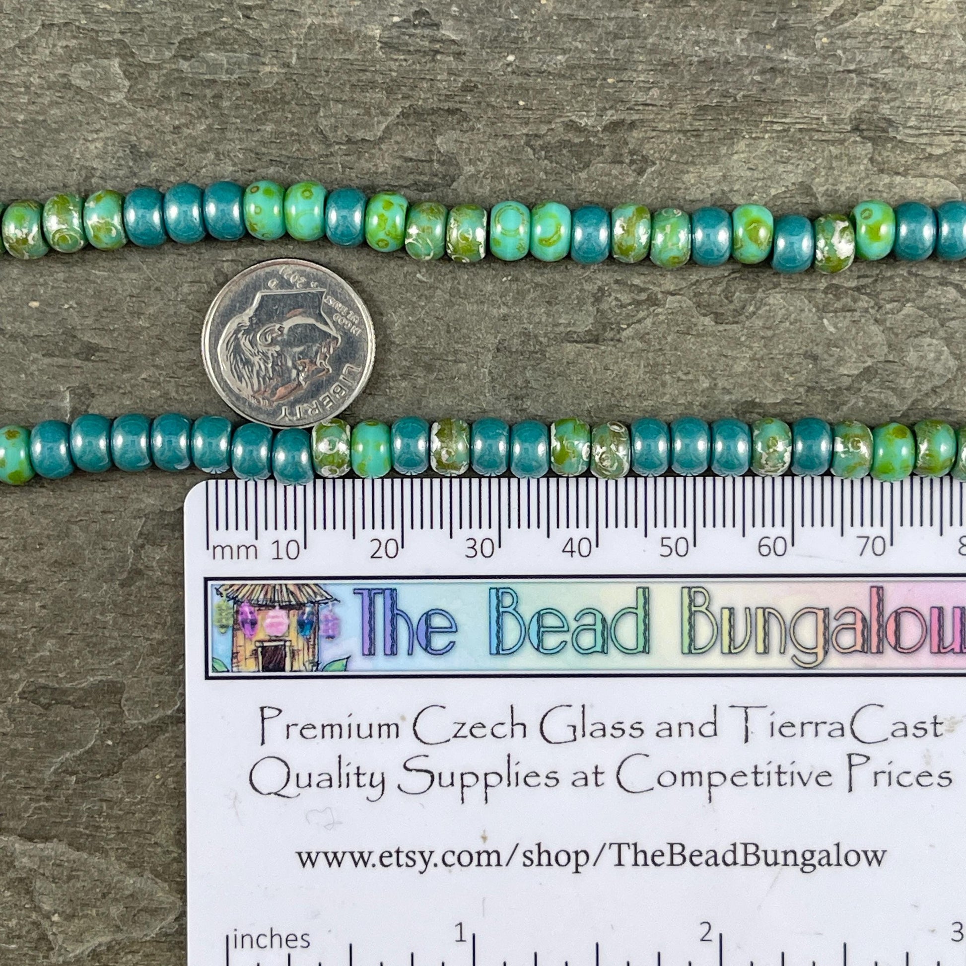 Aged Picasso Seed Beads - 2/0 Turquoise Blue and Turquoise Green Picasso Mix (TurqPicasso) * 9" Strand