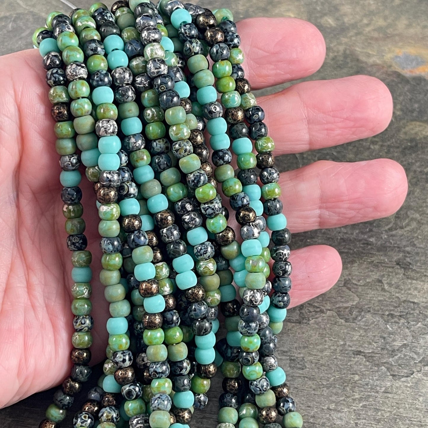 Czech Glass - 4/0 El Dorado Picasso Mix, Aged Seed Beads (4/0-ElDorado) * 19" strand