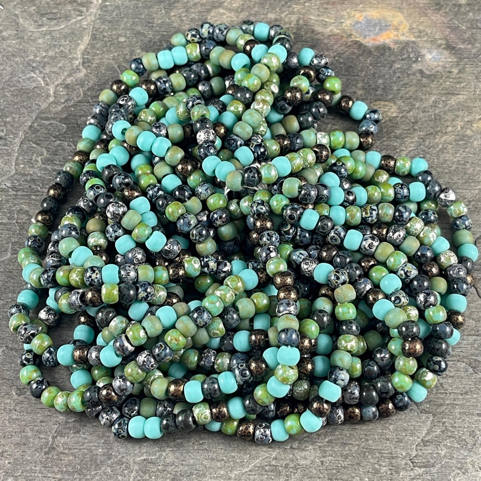 Czech Glass - 4/0 El Dorado Picasso Mix, Aged Seed Beads (4/0-ElDorado) * 19" strand