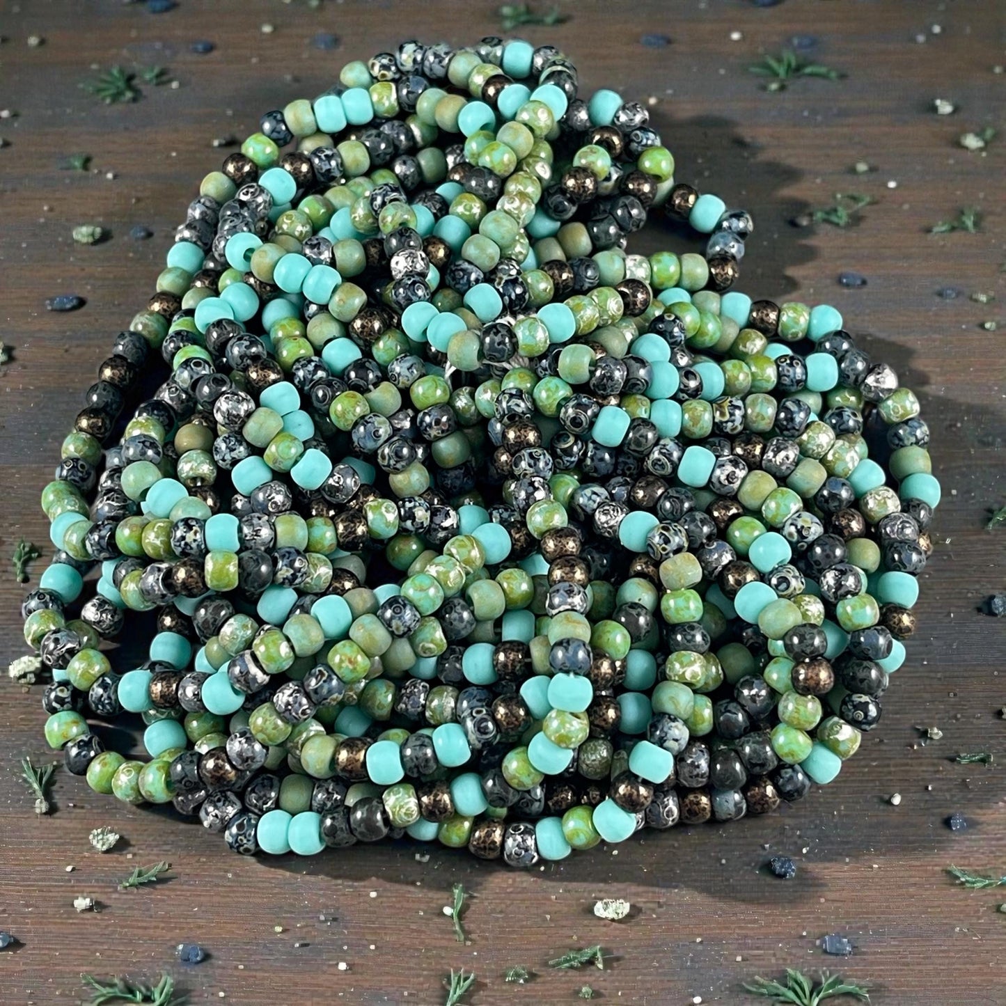 Czech Glass - 4/0 El Dorado Picasso Mix, Aged Seed Beads (4/0-ElDorado) * 19" strand