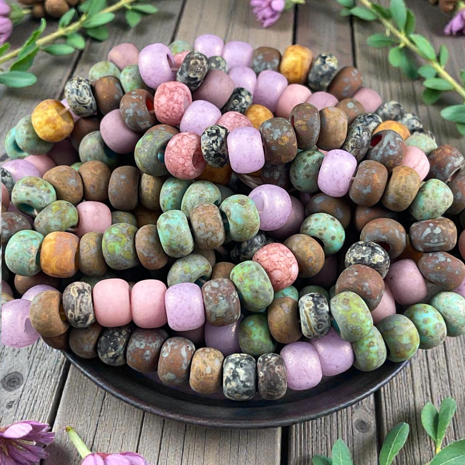 Aged Picasso Seed Beads - 33/0 Large Hole 8mm Czech Glass, Matte Finish Mixed Colors (RosalineMatte) * 40 Beads