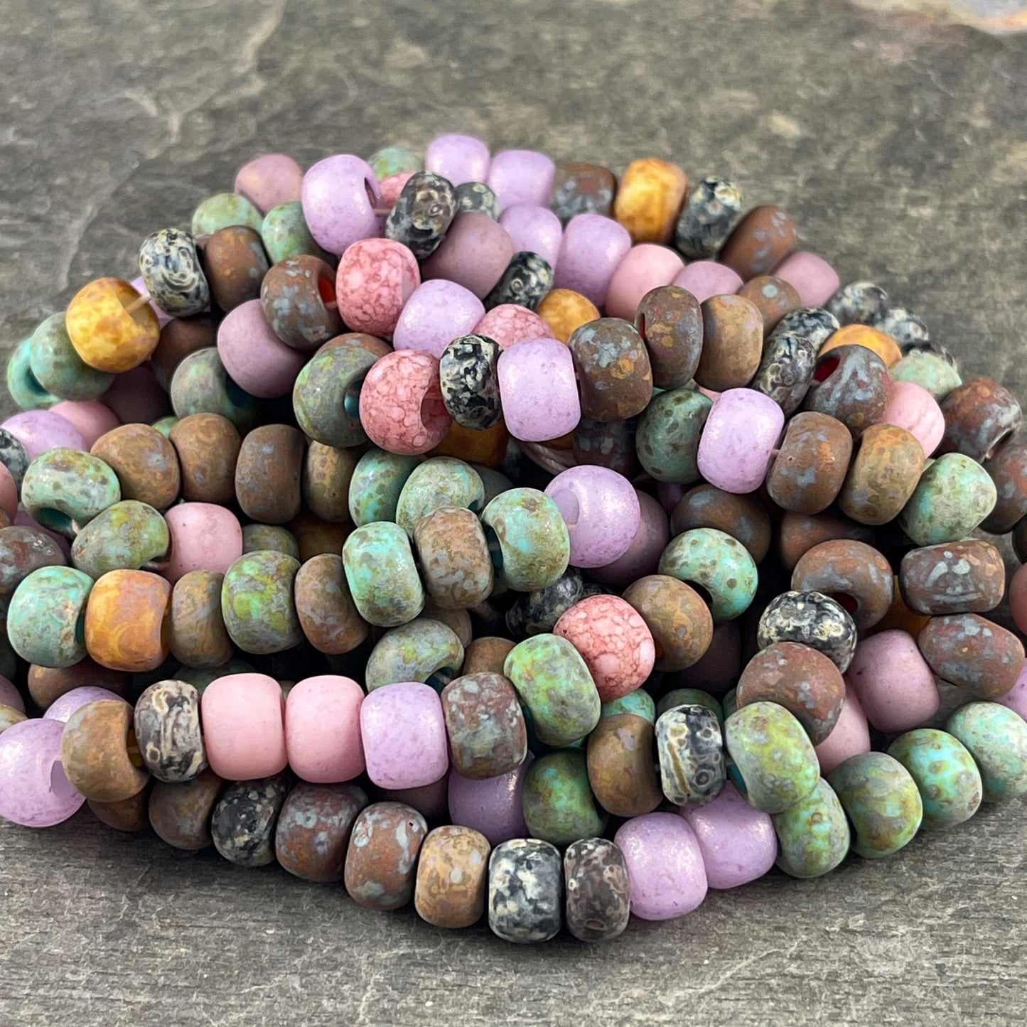 Aged Picasso Seed Beads - 33/0 Large Hole 8mm Czech Glass, Matte Finish Mixed Colors (RosalineMatte) * 40 Beads