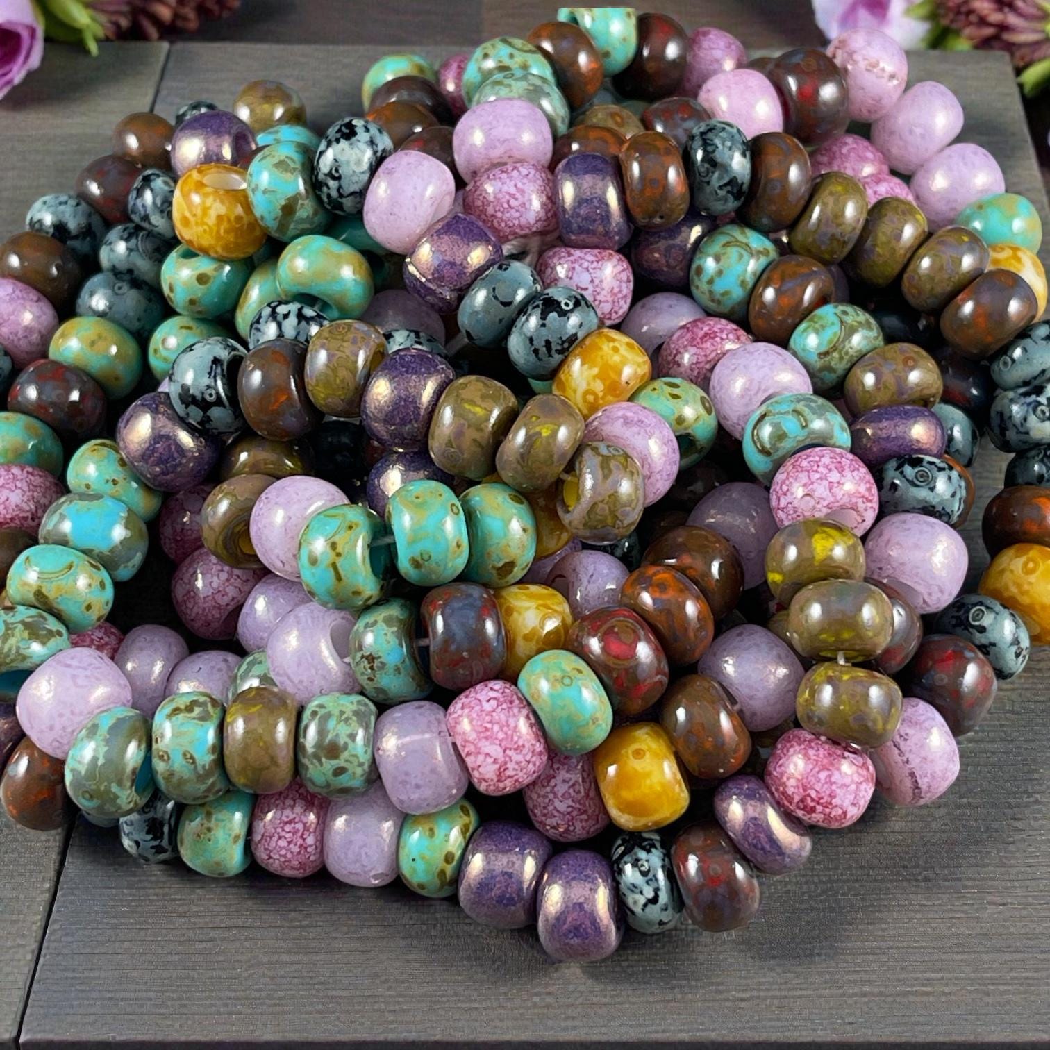 Aged Picasso Seed Beads - 33/0 Large Hole 8mm Czech Glass, Glossy Mixed Colors (33/0-Rosaline) * 40 Beads