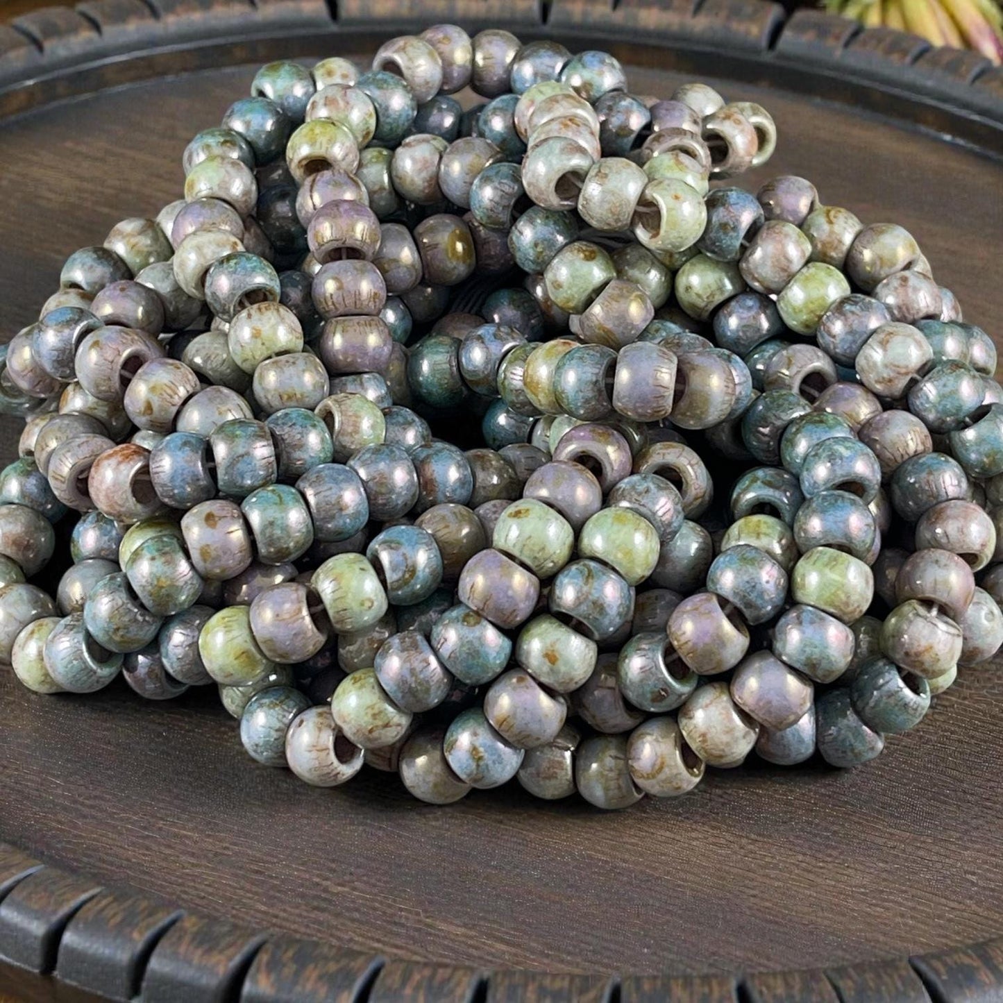 Aged Picasso Seed Beads - 32/0 Large Hole 7.5mm Czech Glass, Alabaster Picasso Mix (33/0-TealTurq) * 40 Beads