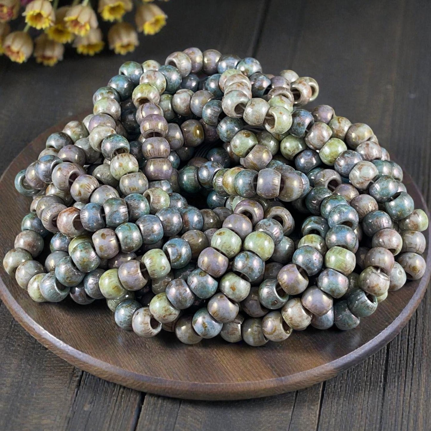 Aged Picasso Seed Beads - 32/0 Large Hole 7.5mm Czech Glass, Alabaster Picasso Mix (33/0-TealTurq) * 40 Beads