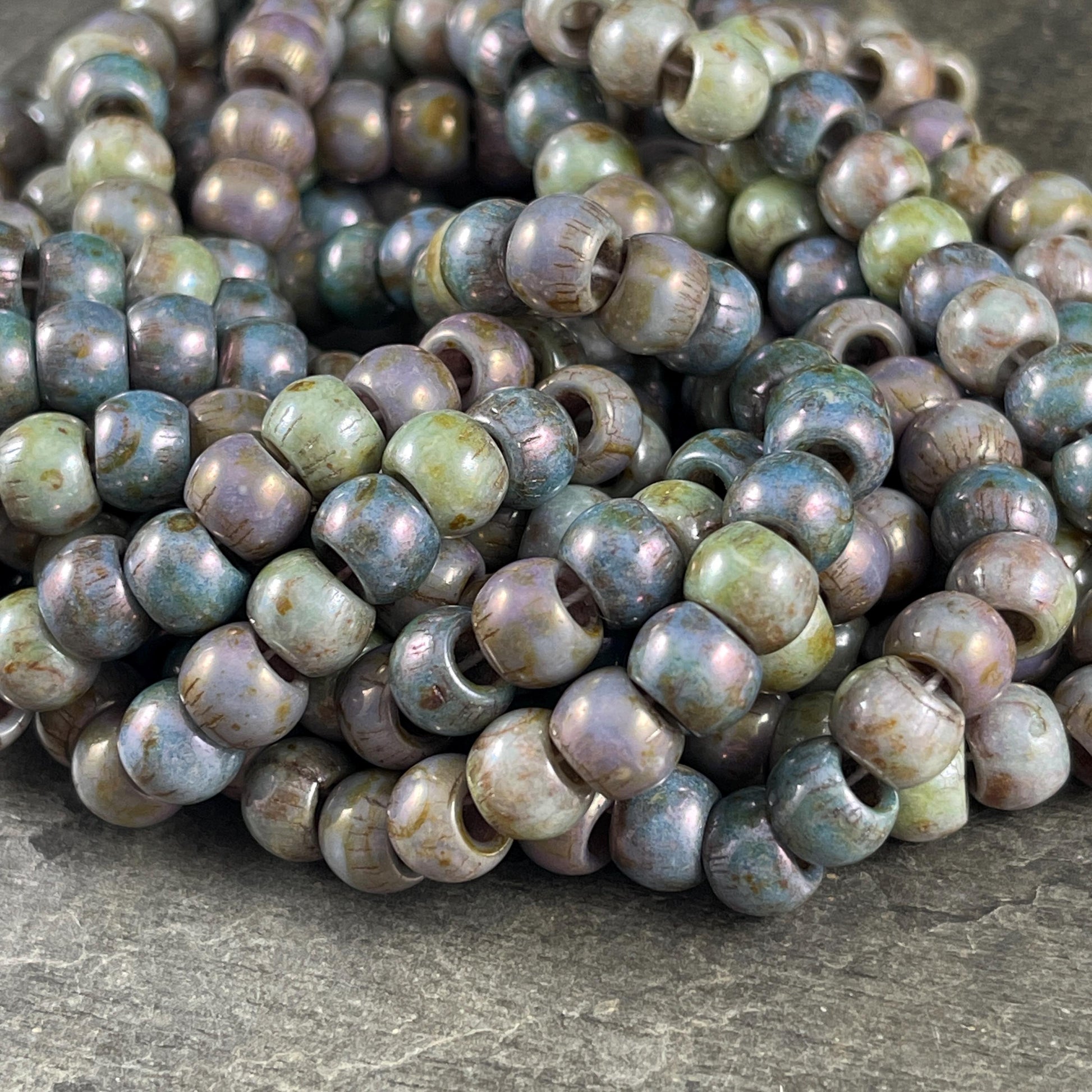 Aged Picasso Seed Beads - 32/0 Large Hole 7.5mm Czech Glass, Alabaster Picasso Mix (33/0-TealTurq) * 40 Beads