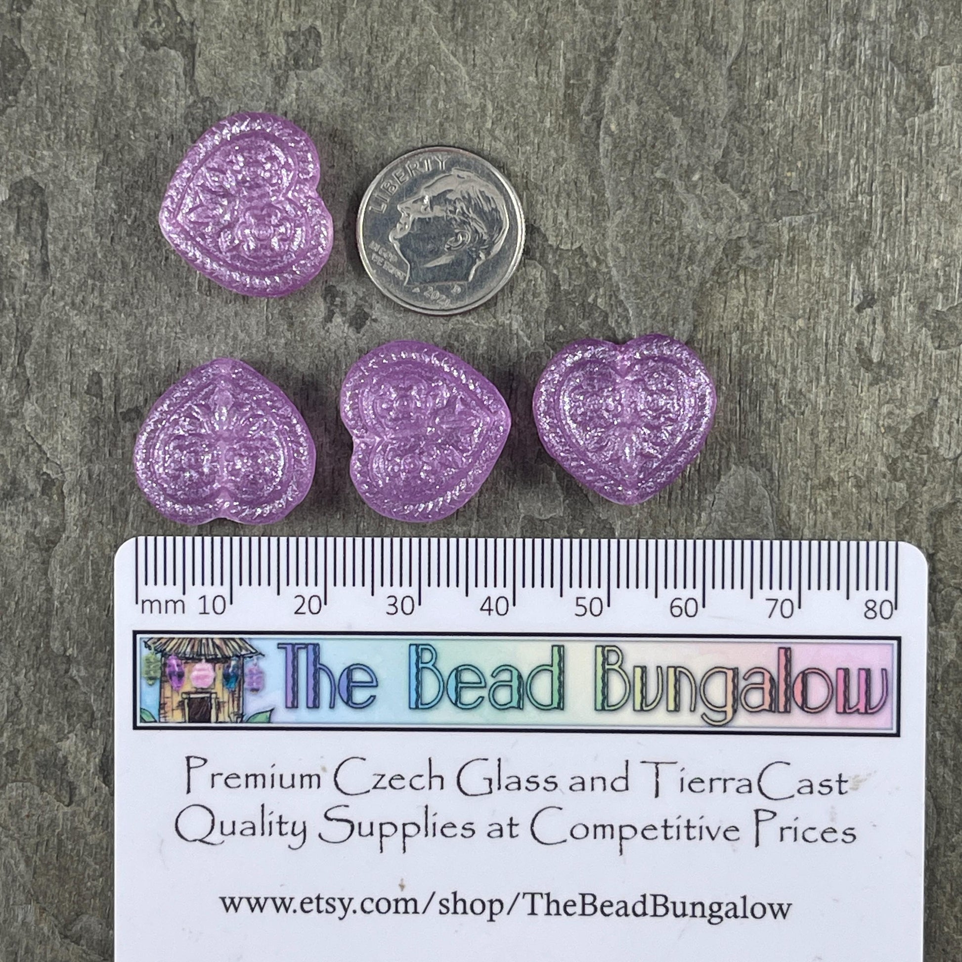 Czech Glass Beads - 18mm Heart Bead, Lilac with AB (FH-20) * 6 Beads