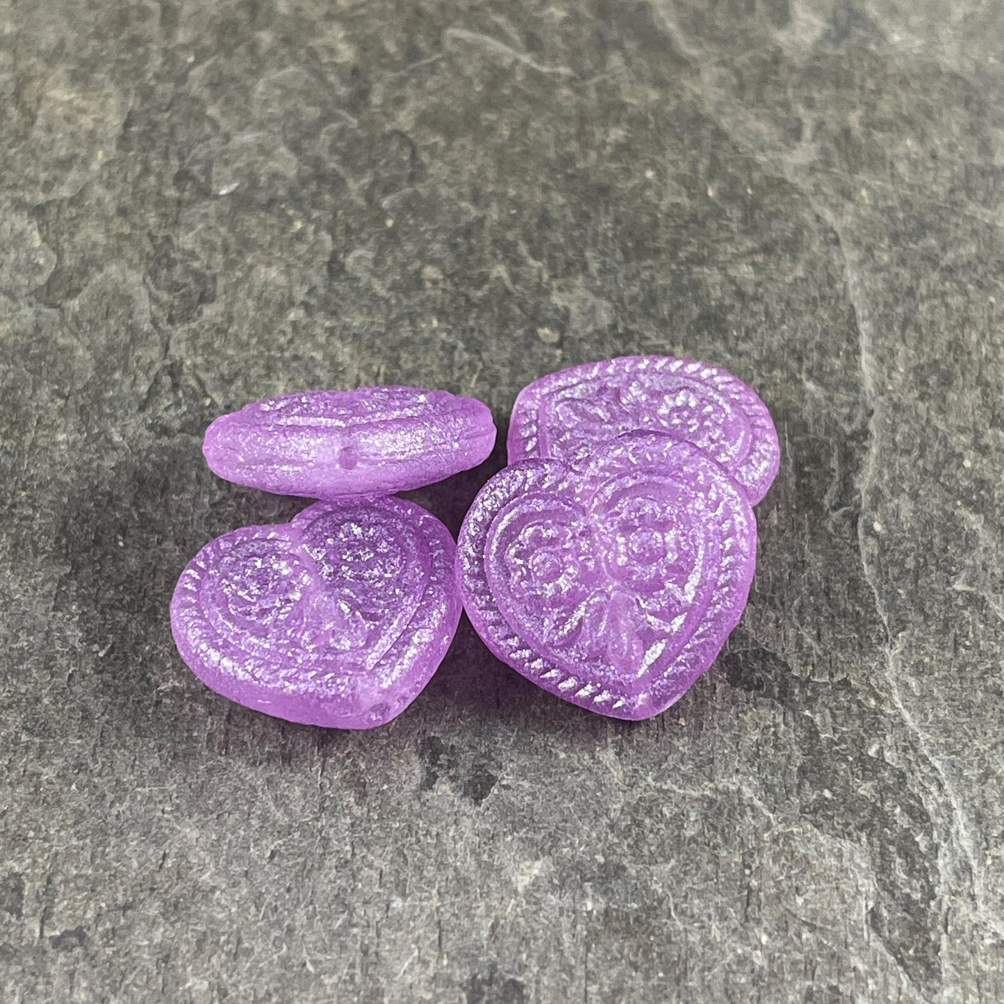 Czech Glass Beads - 18mm Heart Bead, Lilac with AB (FH-20) * 6 Beads